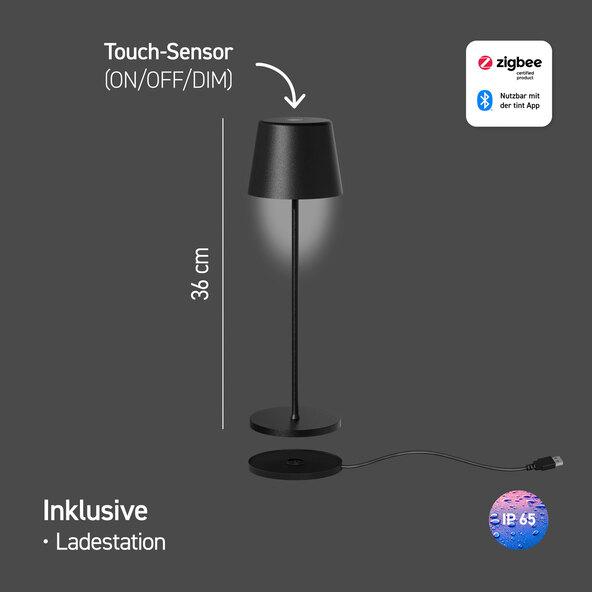 Smarte LED-Akku-Tischleuchte Dalia white+color, schwarz