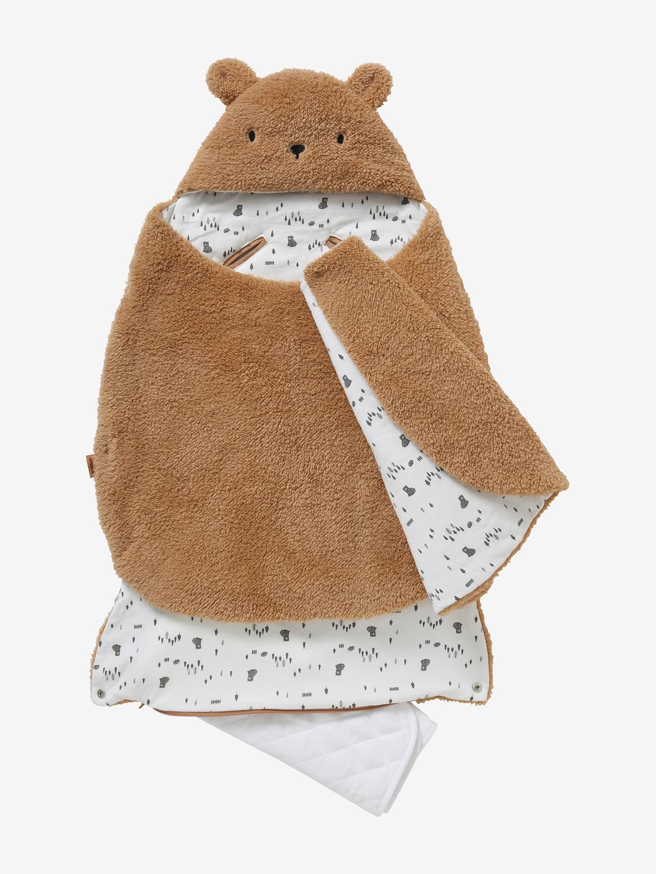 Vertbaudet 2-in-1 Baby Ausfahrsack/Wickelunterlage, Plüsch Oeko-Tex - grau/nachtblau polarstern