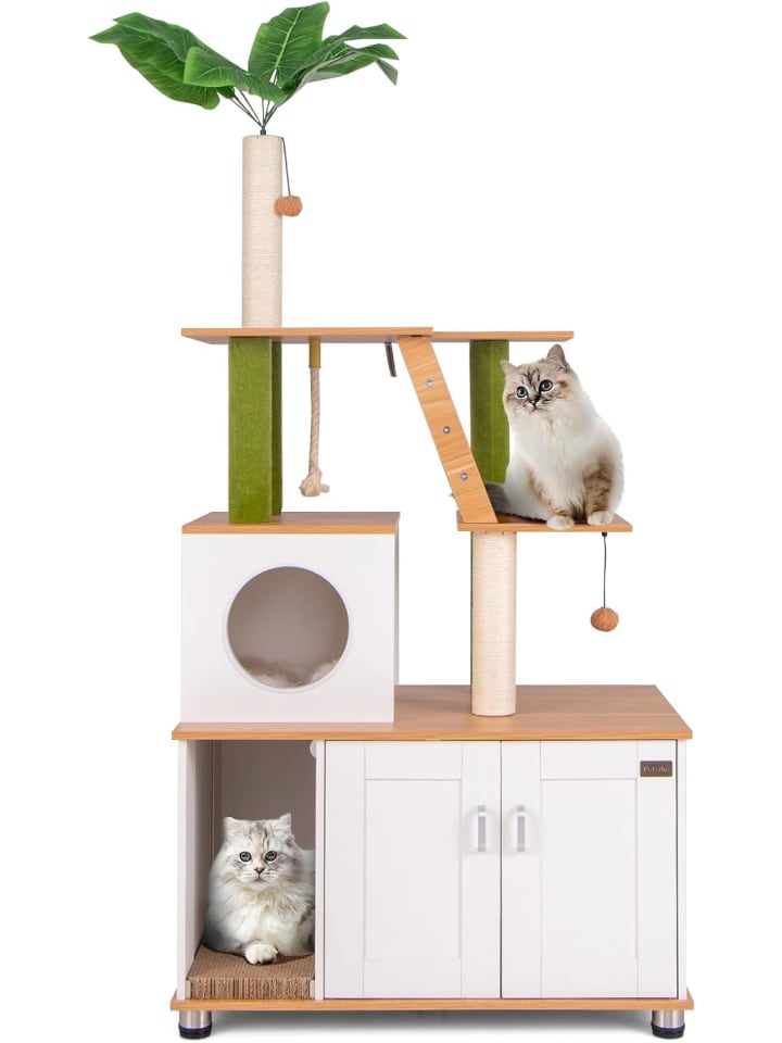COSTWAY 2in1 Kratzbaum mit Katzenschrank in Beige günstig kaufen onesize
