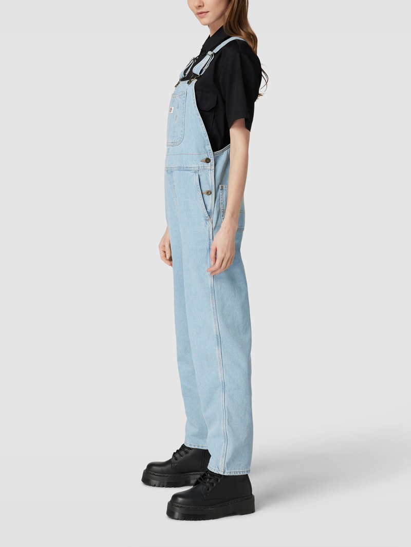 Jumpsuit aus reiner Baumwolle mit Label-Patch in hellblau