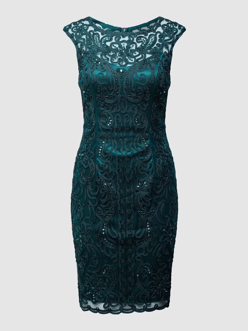 Cocktailkleid mit Stickereien in smaragdgrün