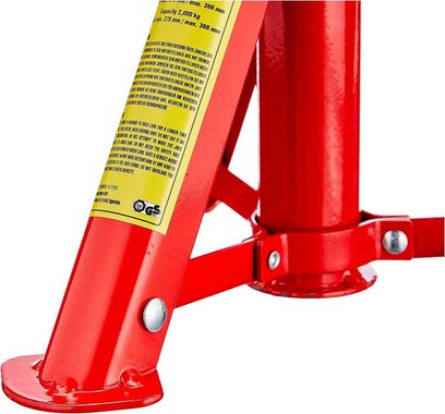 Petex Unterstellbock mit Sicherungssplint, höhenverstellbar und faltbar, 2er Set, Tragkraft: 2 Tonnen, rot
