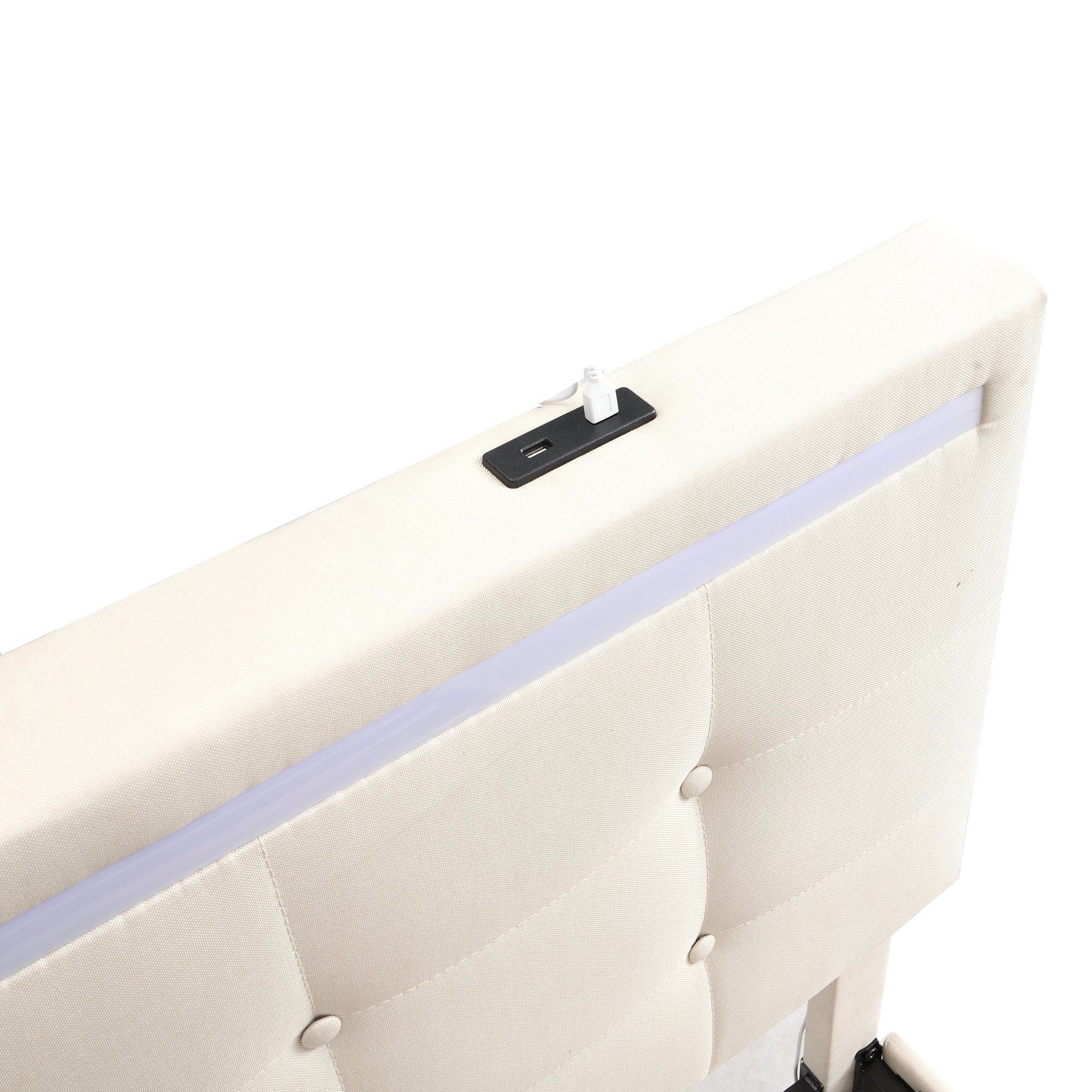 OKWISH Polsterbett Doppelbett (140 * 200 ohne Matratze, Gepolstertes LED-Bettgestell mit 4 Schubladen und 2 USB-Ladestationen), Gepolstertes Plattformbett mit Stauraum