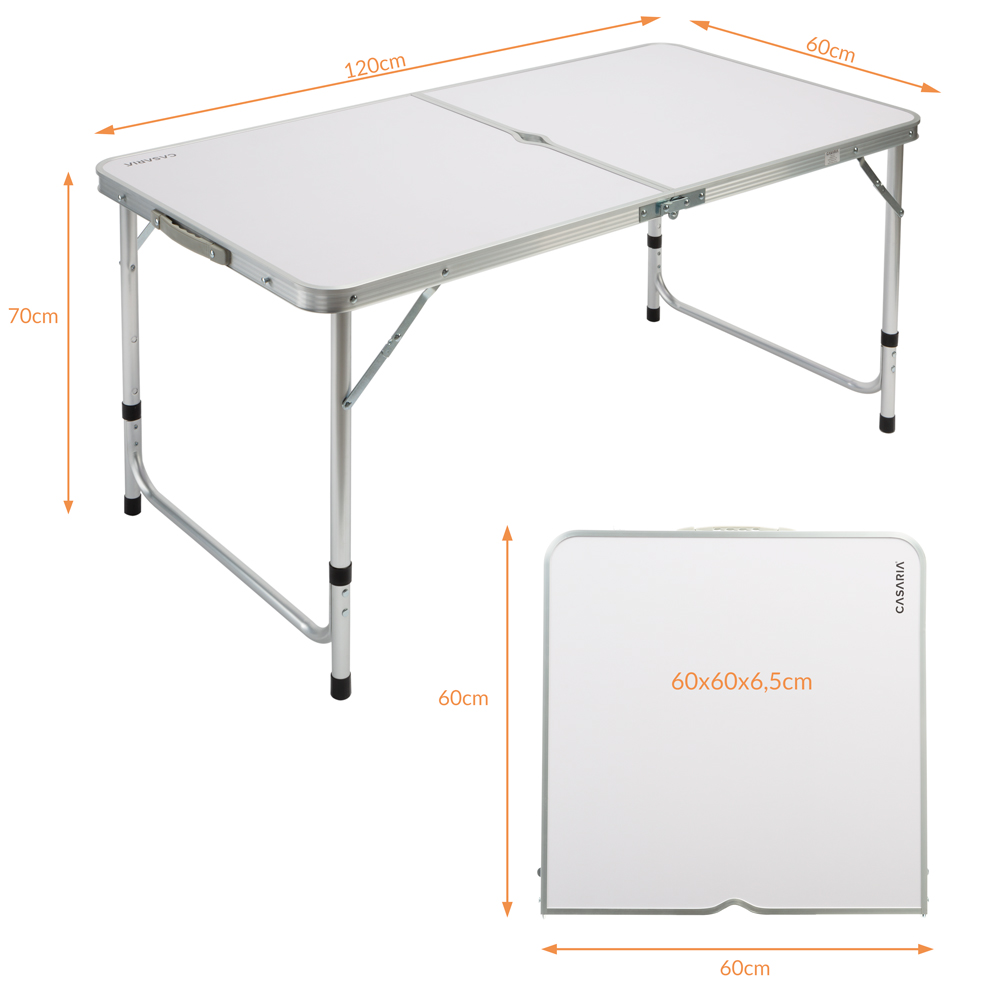 Casaria Campingtisch Alu XXL 120 x 70 x 60cm silber / weiß