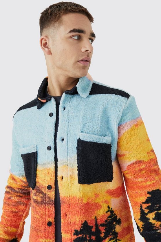 Borg-Overshirt mit Sunset-Print