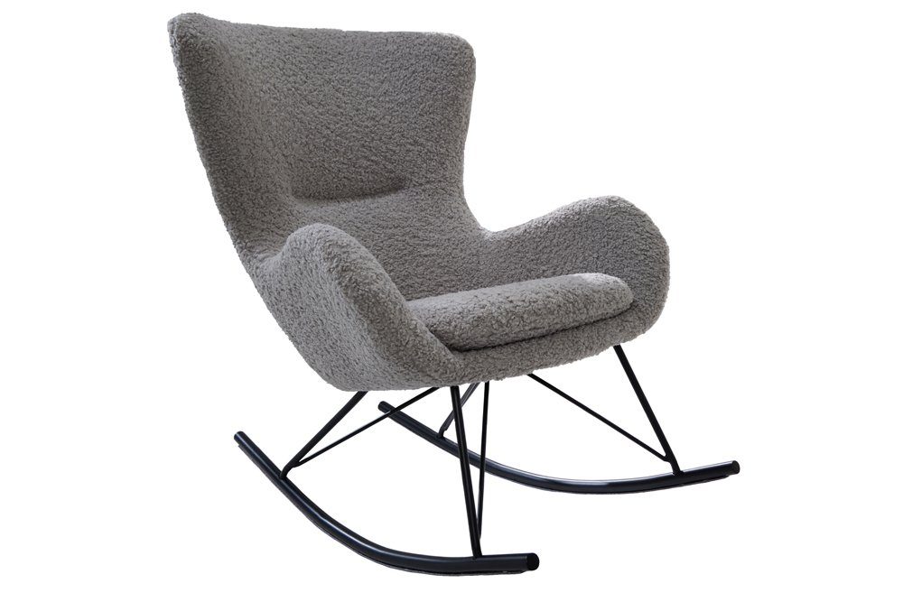 riess-ambiente Schaukelstuhl SCANDINAVIA SWING hellgrau / schwarz (Einzelartikel, 1 St), Wohnzimmer · Bouclé · Metall · Teddystoff · Schlafzimmer