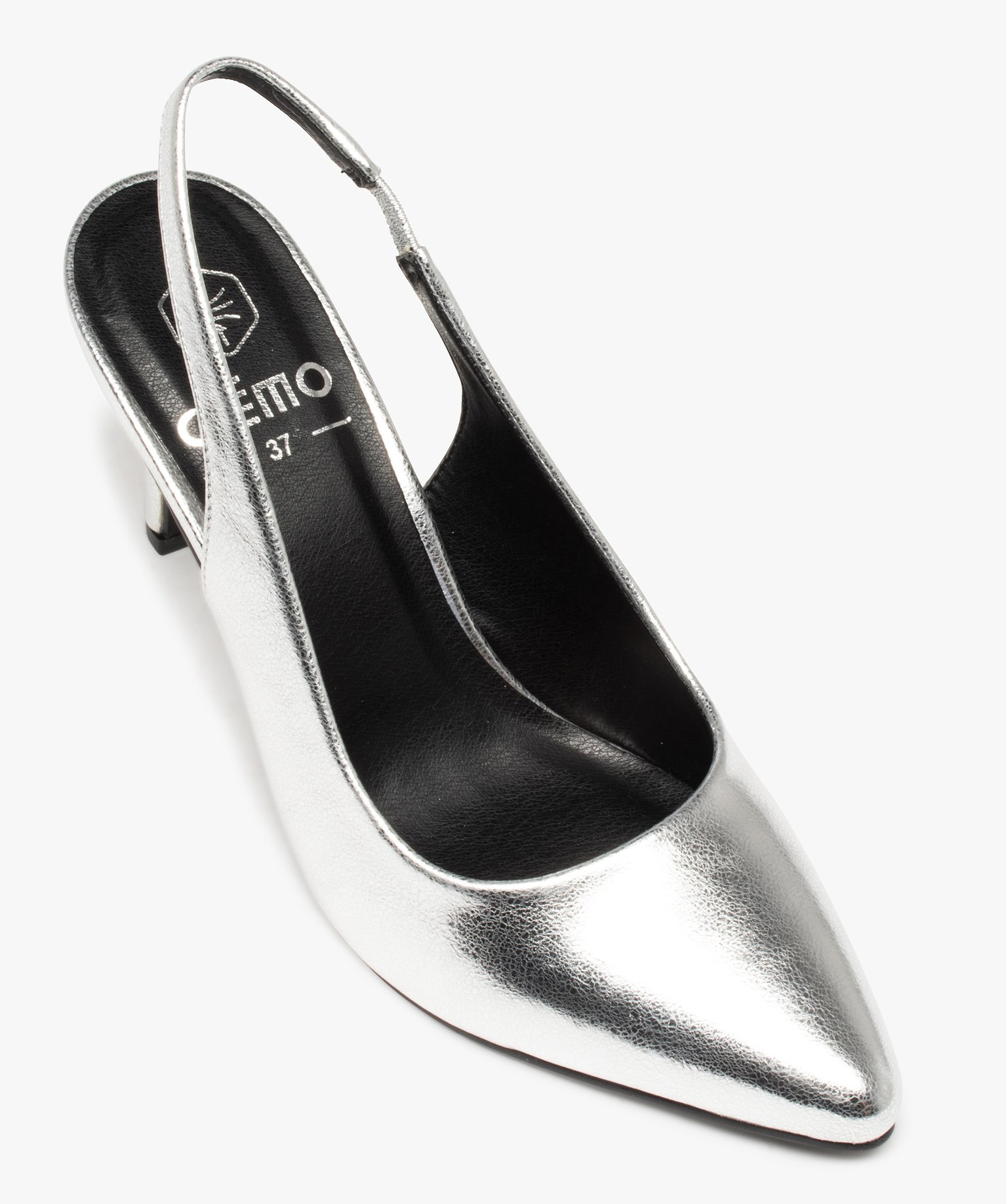 Escarpins femme ouverts à talon fin et bout pointu argent | GEMO