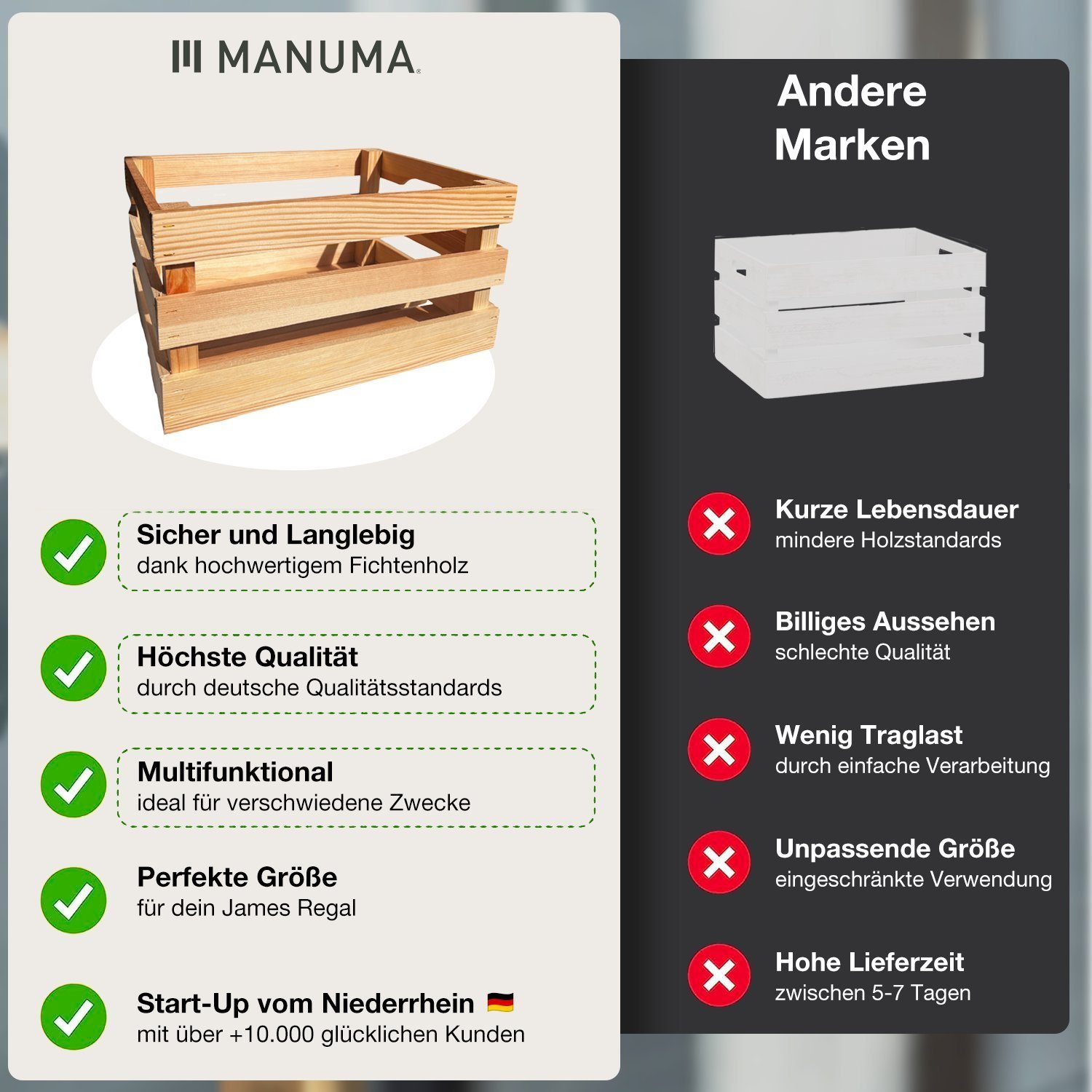 MANUMA® Allzweckkiste HOLZKISTE ideal für den James - Weinkiste - Geschenkkiste - Obstkiste