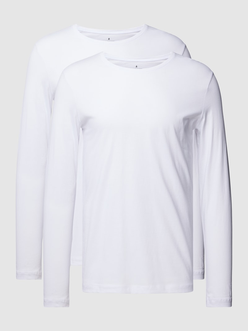 Longsleeve mit geripptem Rundhalsausschnitt im 2er-Pack in weiß