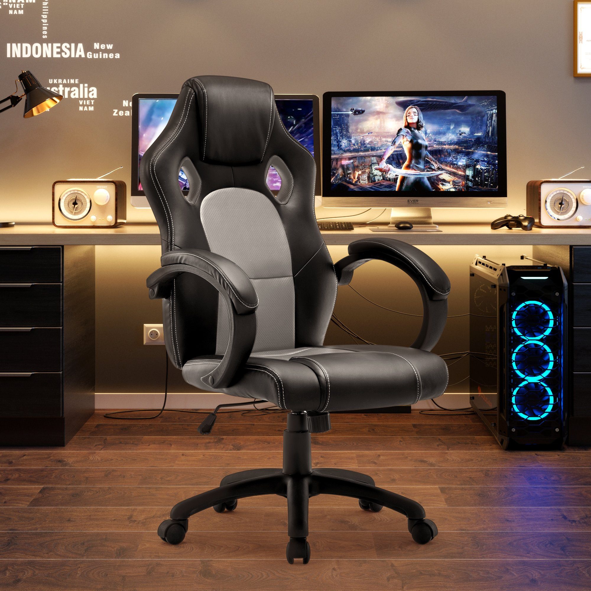 Intimate WM Heart Gaming Chair Racing-Chair, höhenverstellbar, Kunstleder, Ergonomisch, hoch Rücken
