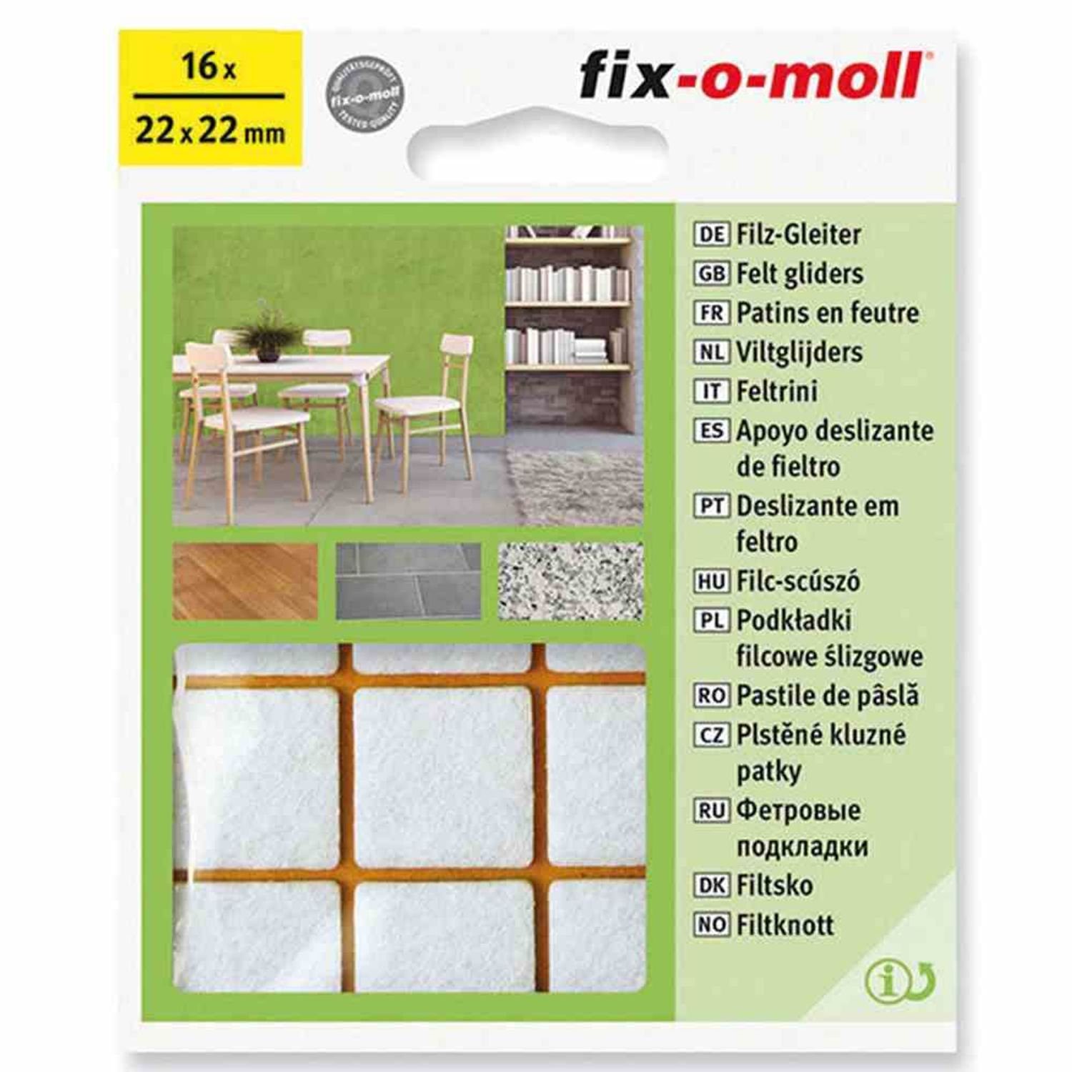 Fix-O-Moll Filzgleiter Filzgleiter weiß 22 x 22 mm 16 Stück