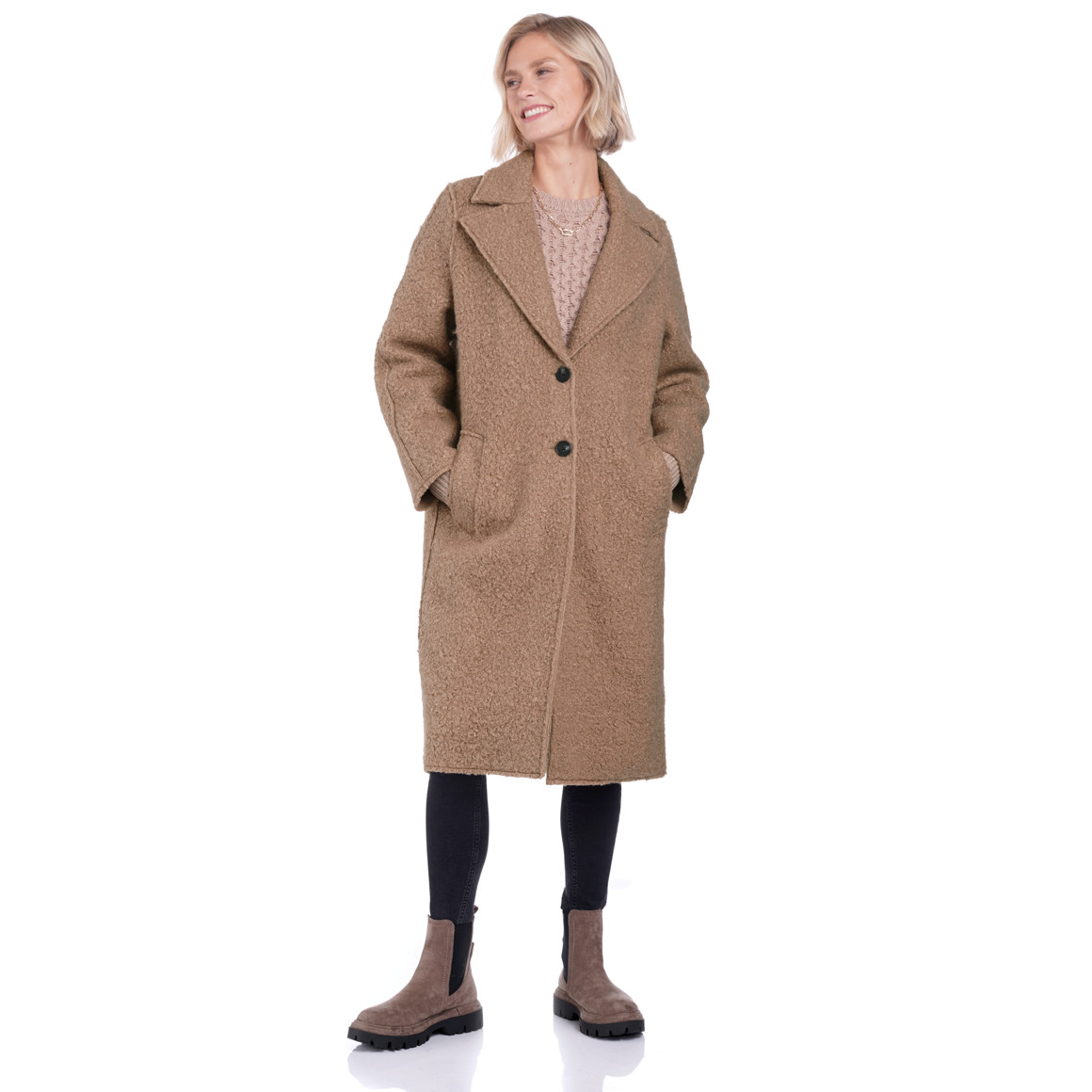 Damen Mantel in Bouclé-Optik