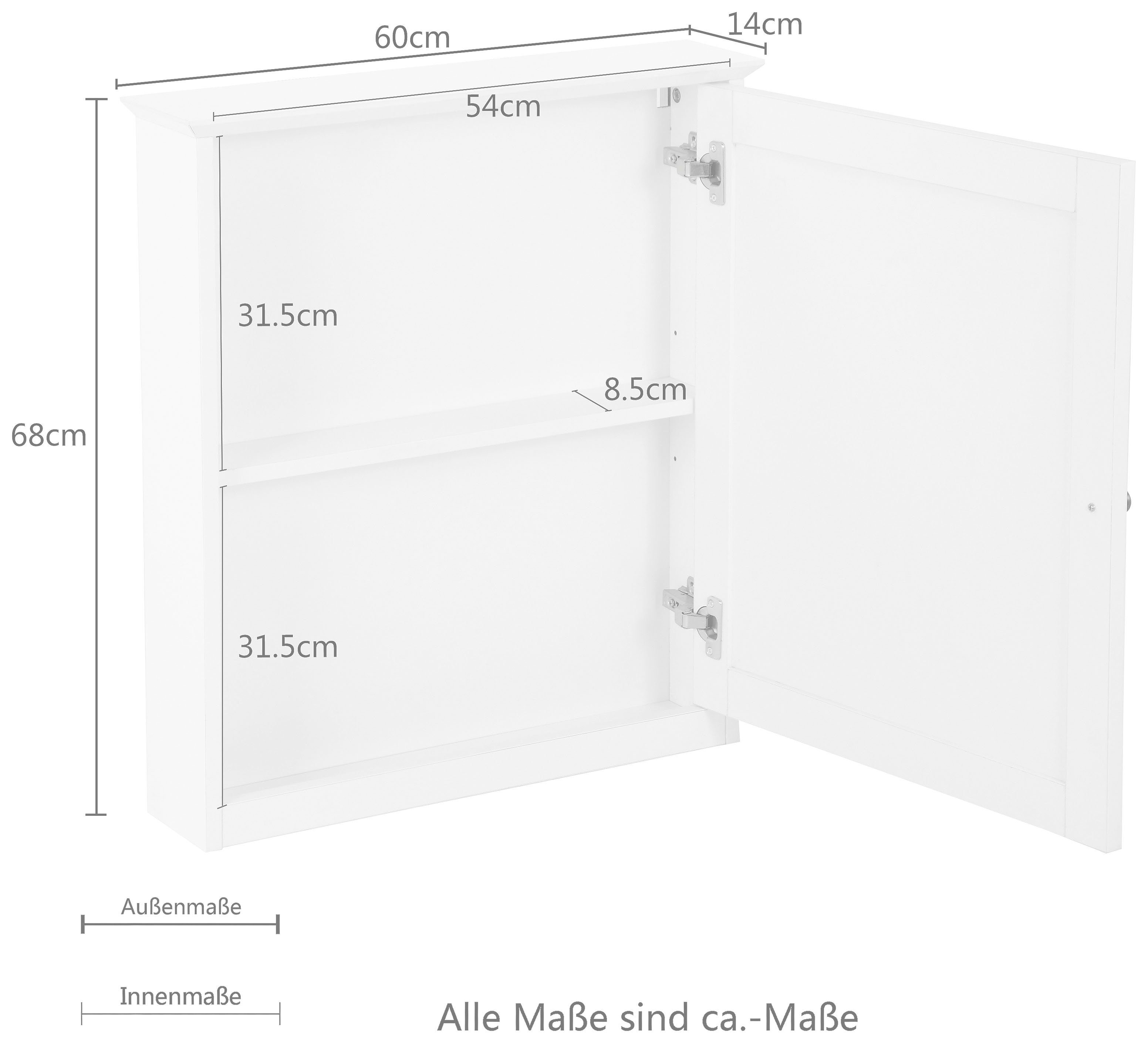 welltime Spiegelschrank Aalborg Badmöbel im Landhaus-Stil, Breite 60 cm