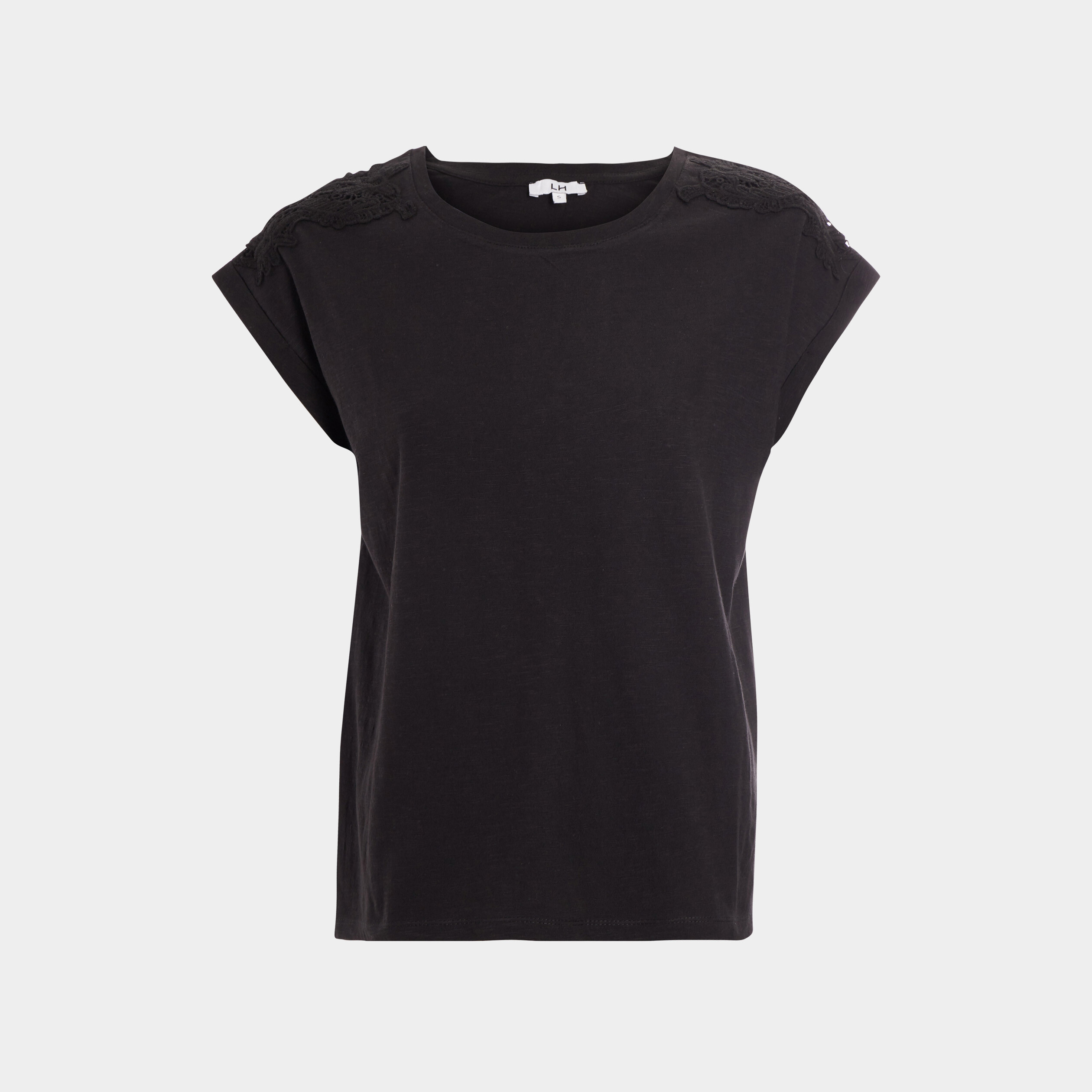 T-shirt manches courtes effet macramé noir femme | La Halle