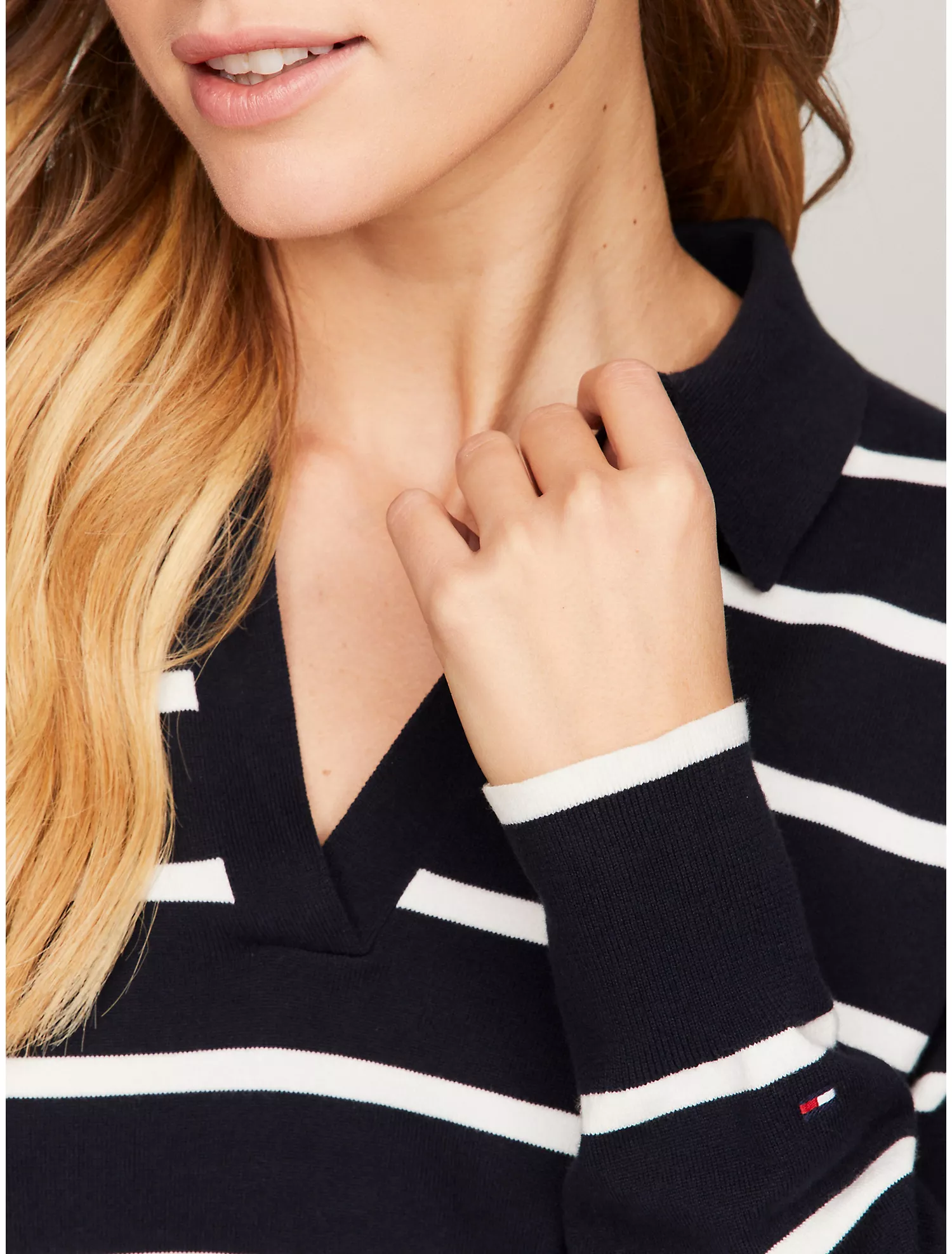 Long-Sleeve Stripe Polo Sweater