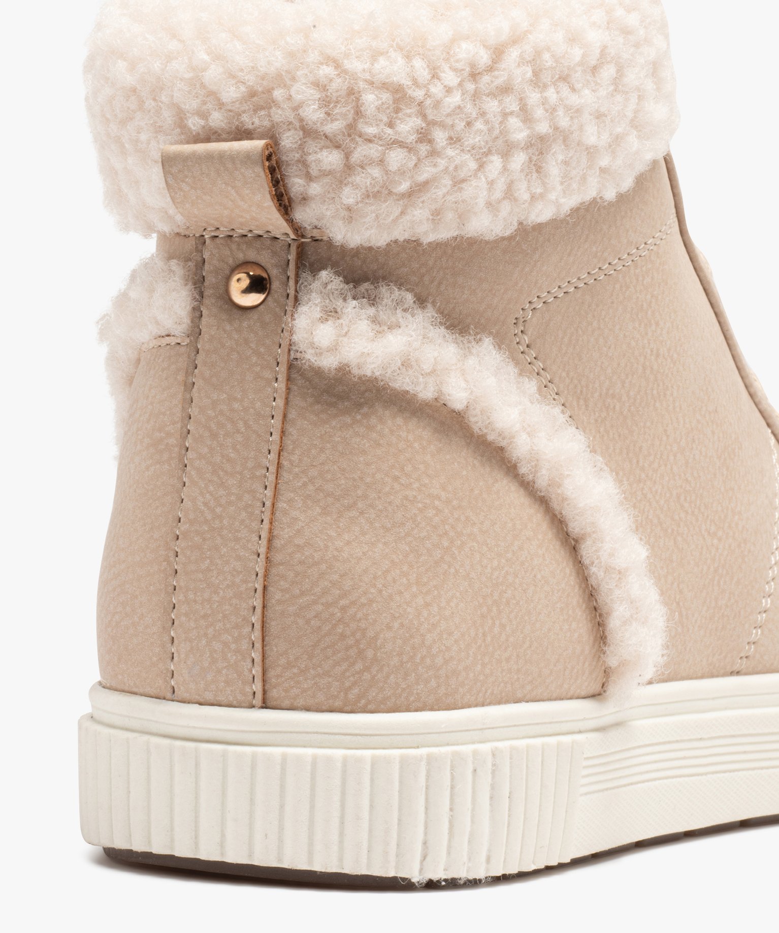 Baskets femme mid-cut unies à col sherpa beige | GEMO