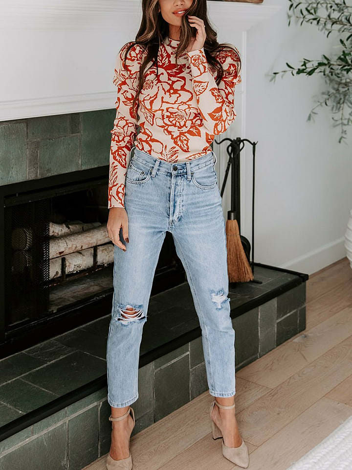 LA Angels Bluse in Rot/ Creme günstig kaufen
