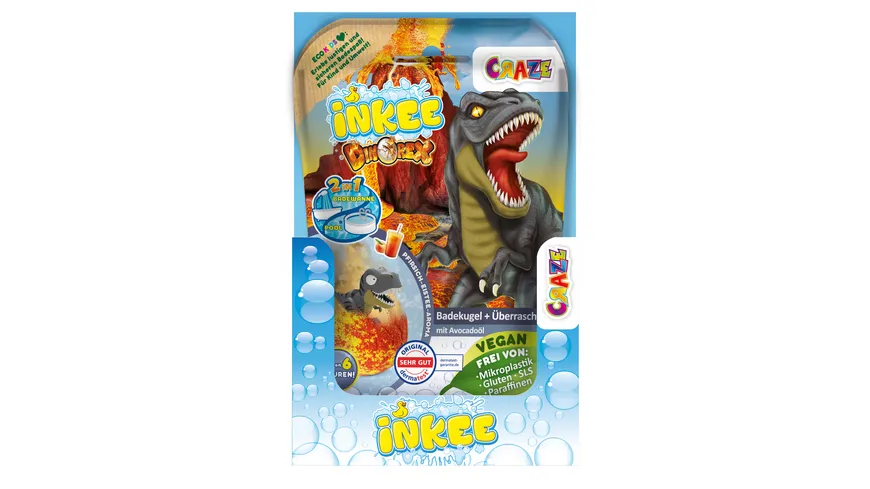 CRAZE - INKEE Dinorex Badekugel mit Himbeerduft - mit Überraschung (1 von 5 Dino-Figuren) 80 ml