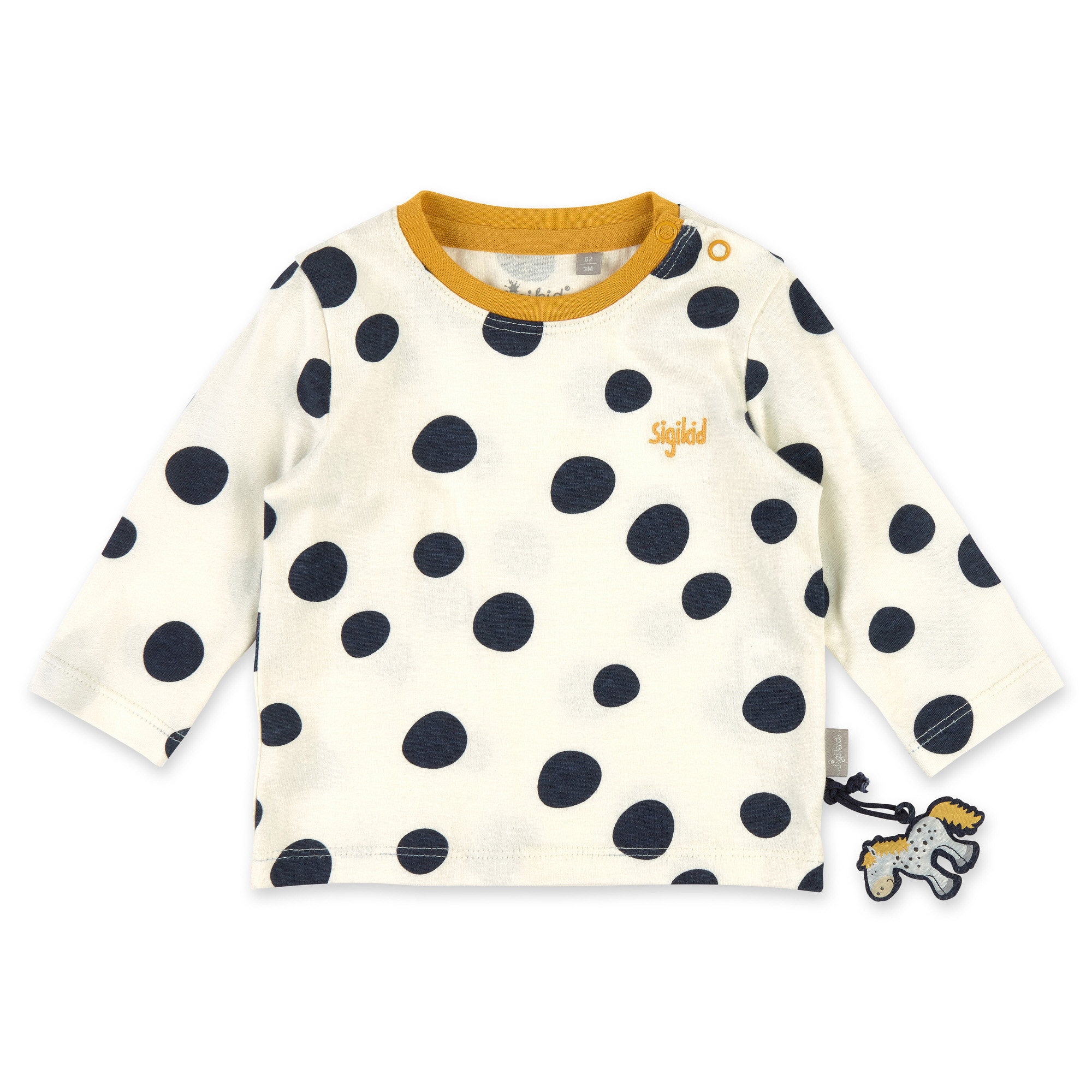 Weißes Baby Langarmshirt mit dunkelblauen Punkten