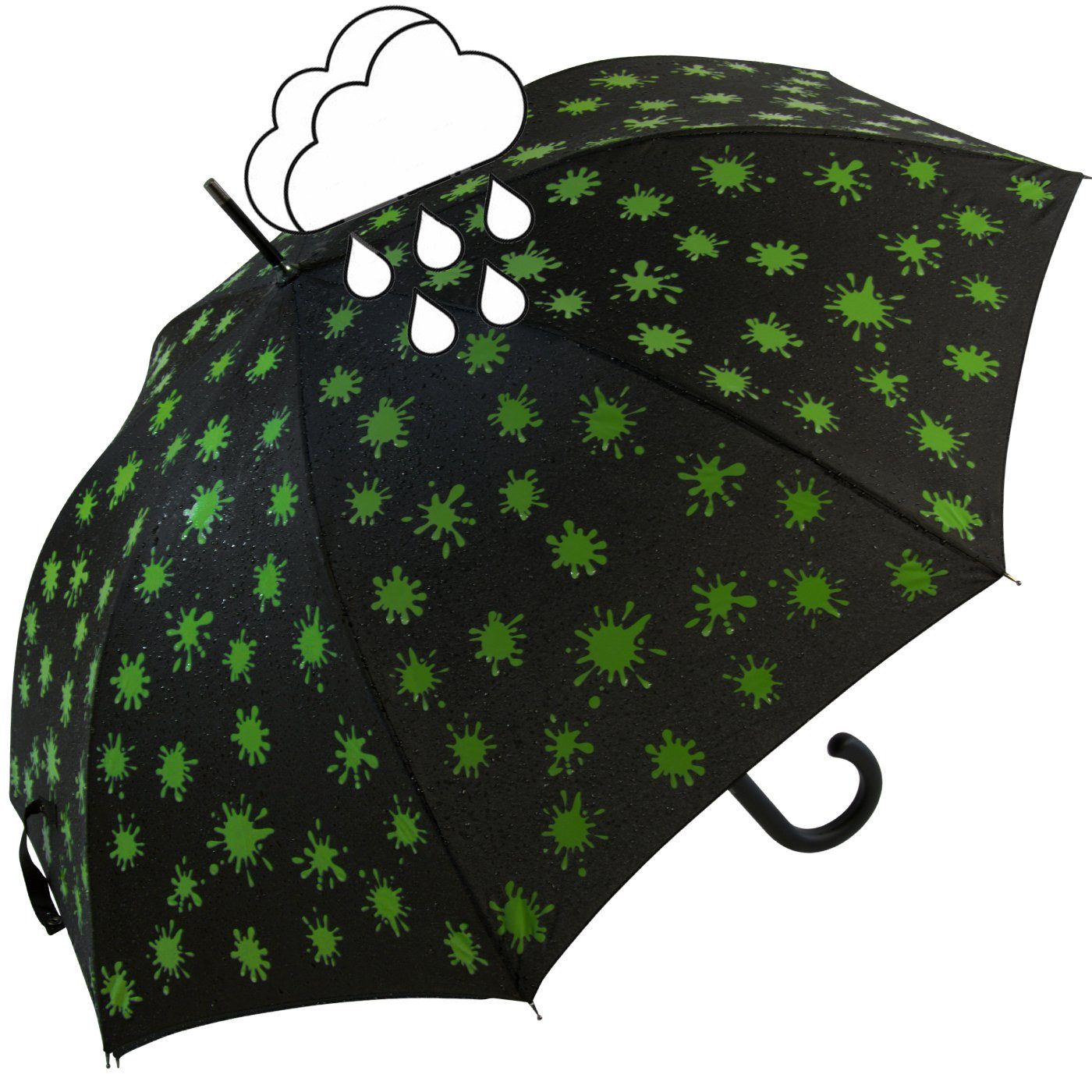 iX-brella Langregenschirm iX-brella Damenschirm mit Automatik und Wet Print, Farbänderung bei Nässe - Farbkleckse neon-grün