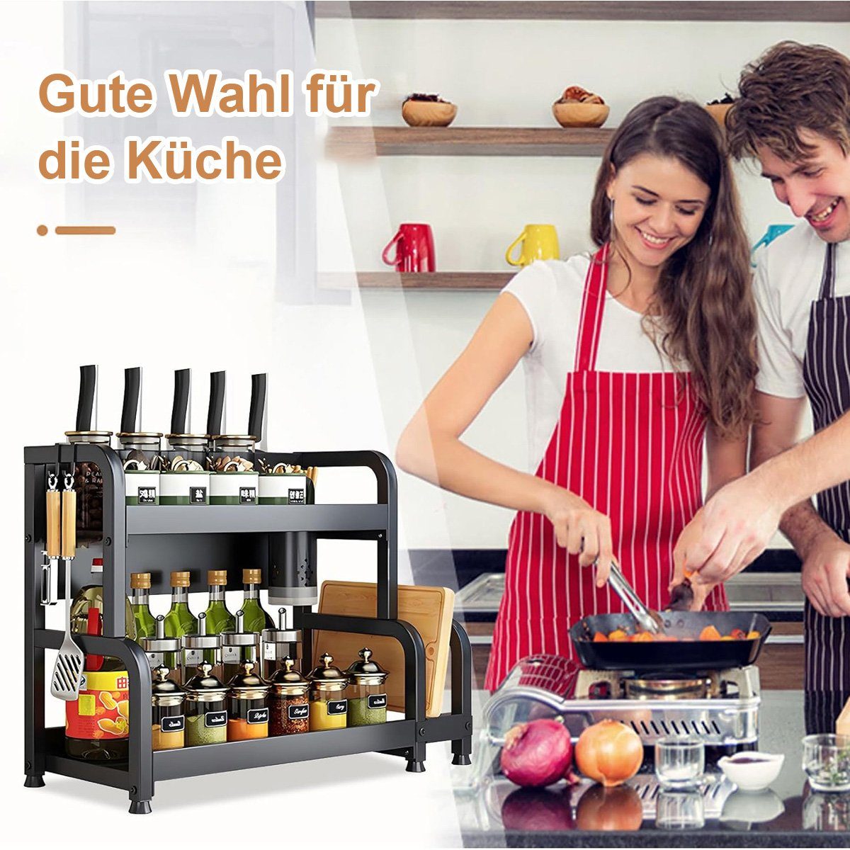 götäzer Gewürzregal 2-stöckiges Gewürzregal mit Utensilienablage, 1-tlg., Gewürzregale, Küchenorganisatoren und Lagerregale