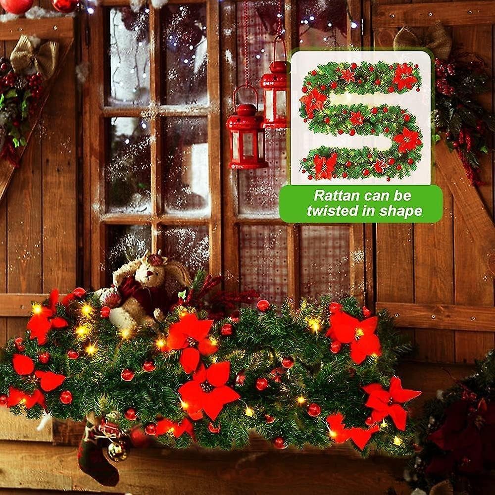AROMUJOY Christbaumschmuck Weihnachtsdekoration, leuchtende Rattan-Girlande, 2,7 m, Ornamente