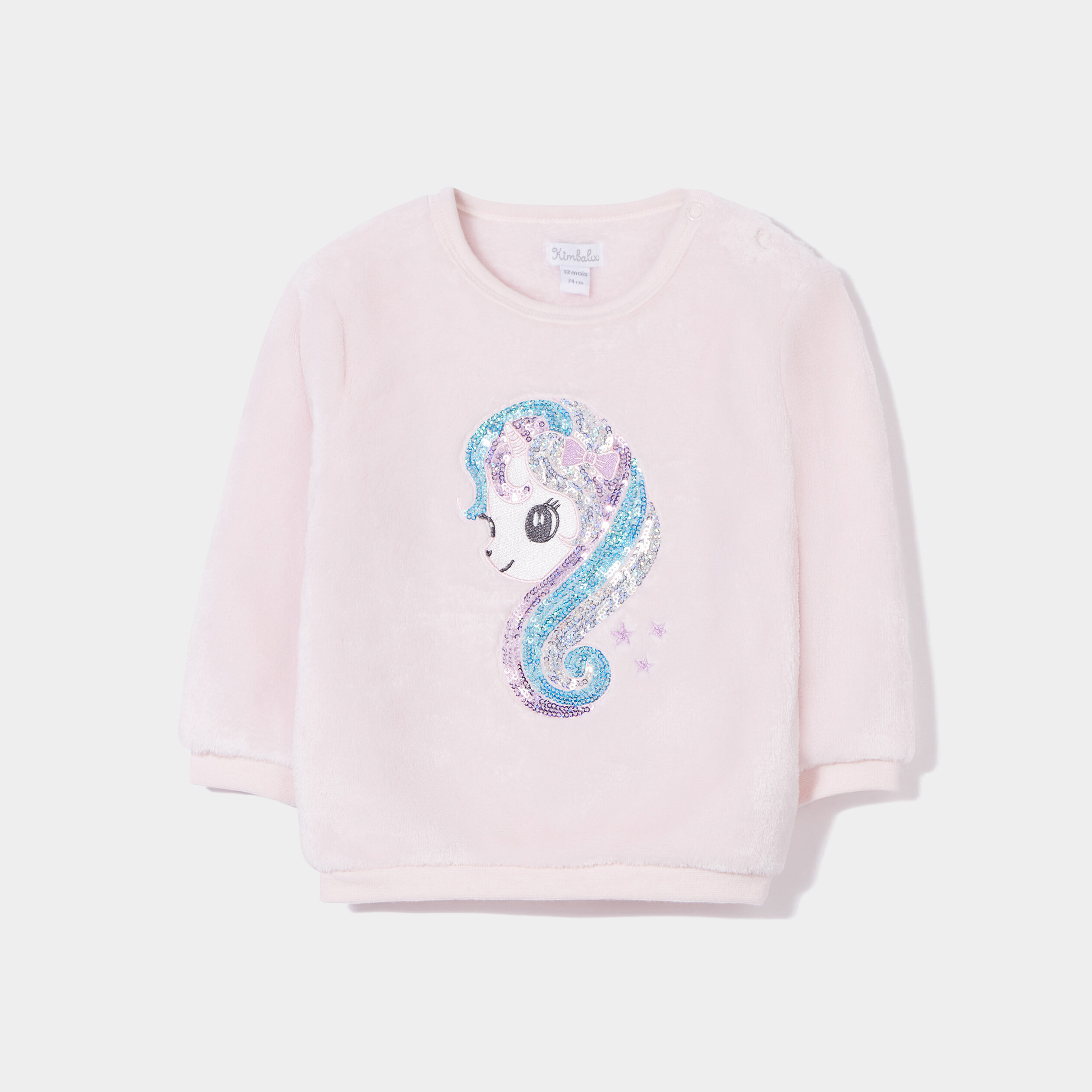 Sweat velours à sequins boutonné rose clair bébé fille | La Halle