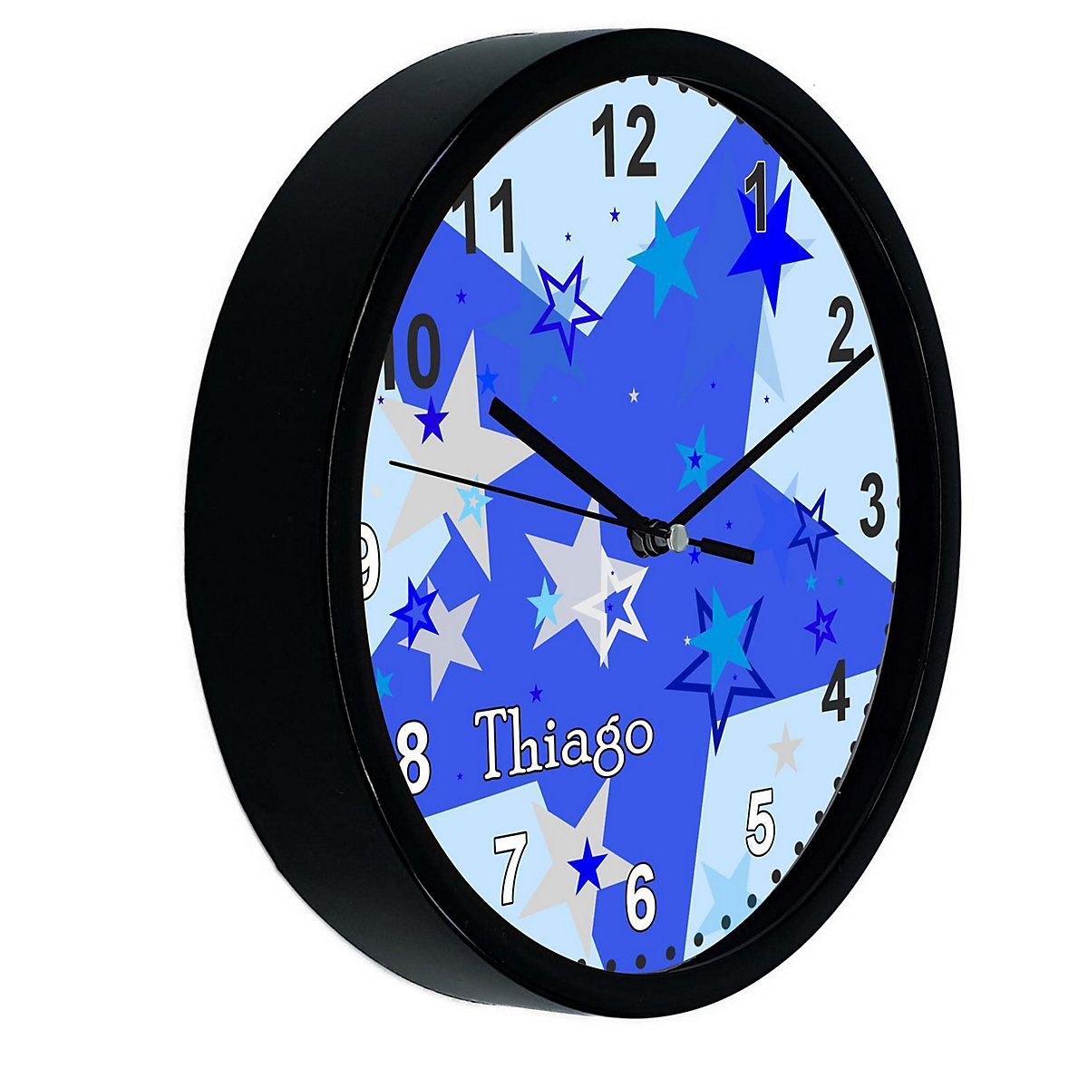 Kinder Wanduhr personalisiert mit Name Sternenhimmel Blau Grau