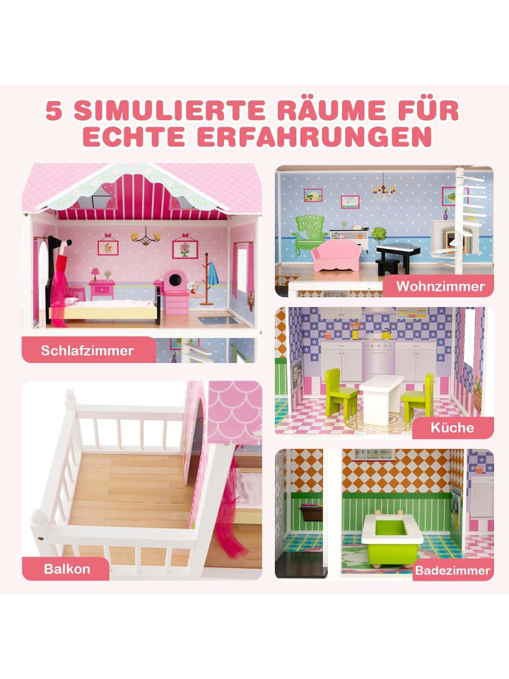 COSTWAY Puppenhaus ab 3 Jahren in Rosa günstig kaufen onesize