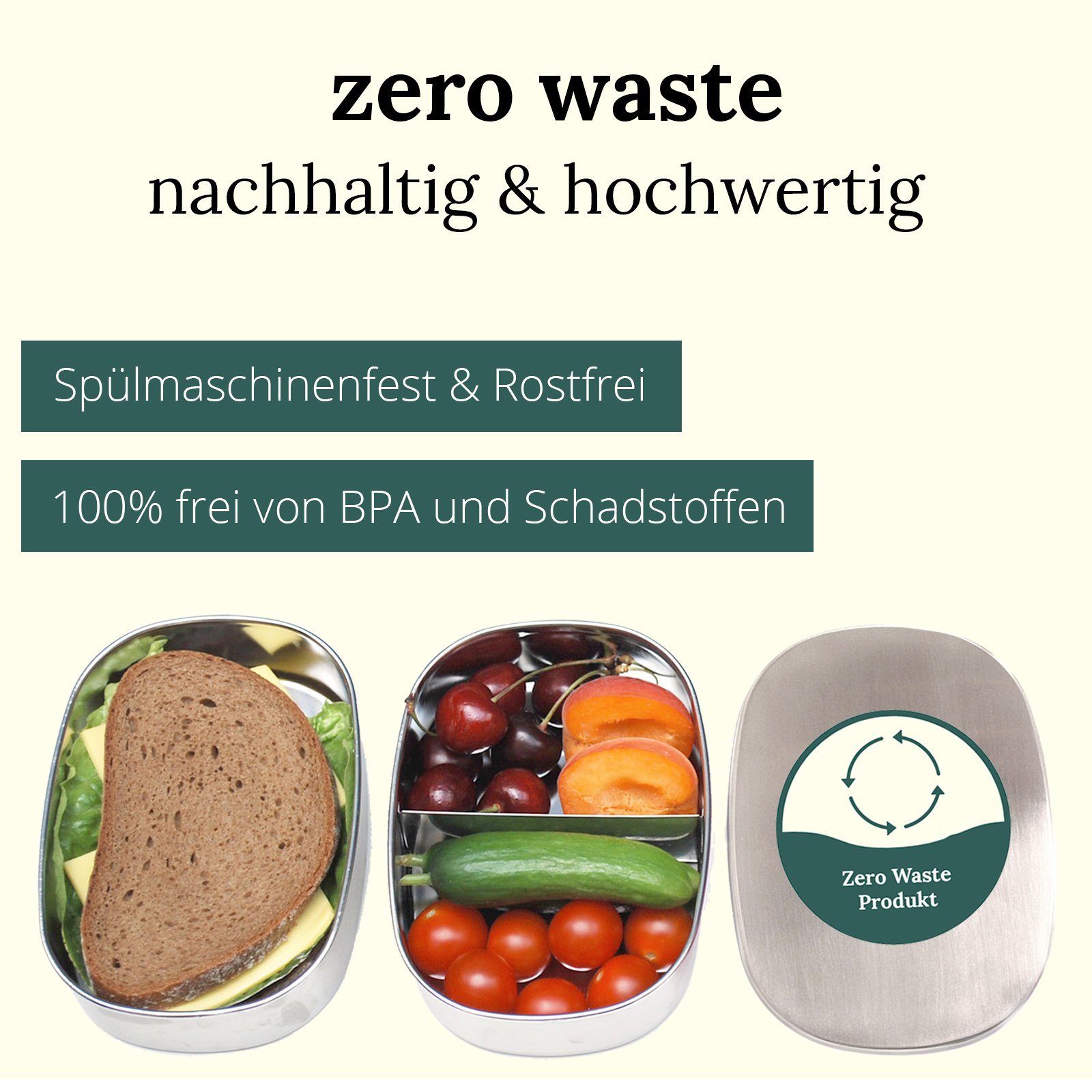 BewusstGrün Lunchbox DottyBox Edelstahl Brotdose mit Fächern für Kinder, DottyBox mit Steg, (Original DottyBox-System mit Klettband), Personalisierbare Brotdose für Kindergarten und Schule