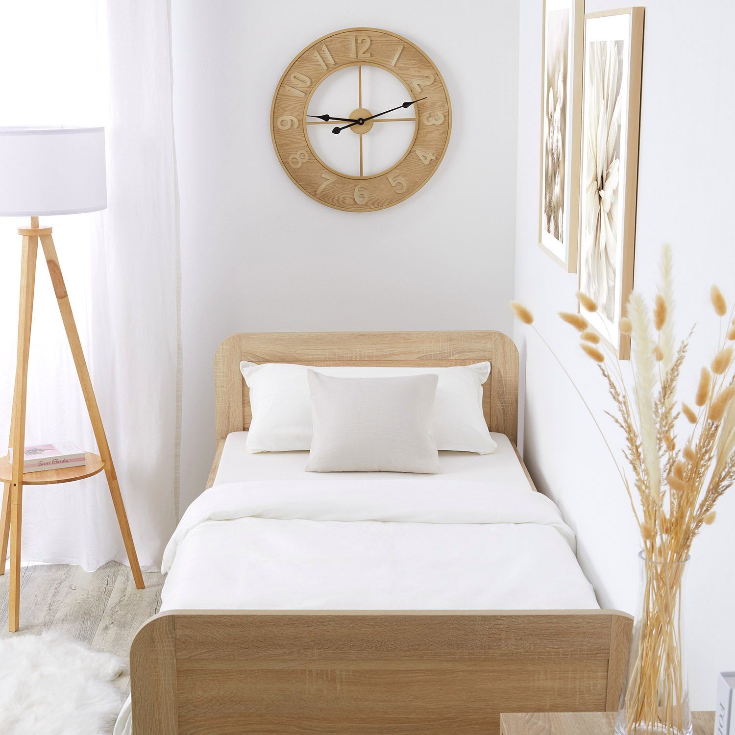 Homestyle4u Holzbett Komfortbett 90x200 cm Natur Weiß Bett