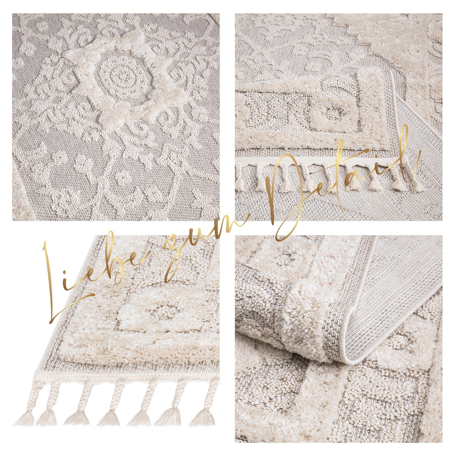 Teppich Boho Skandinavisch Style - Hochtief Effekt Cut-& Loop, payé, Rechteckig, Höhe: 20 mm, Ornament Muster - Hochtief Effekt