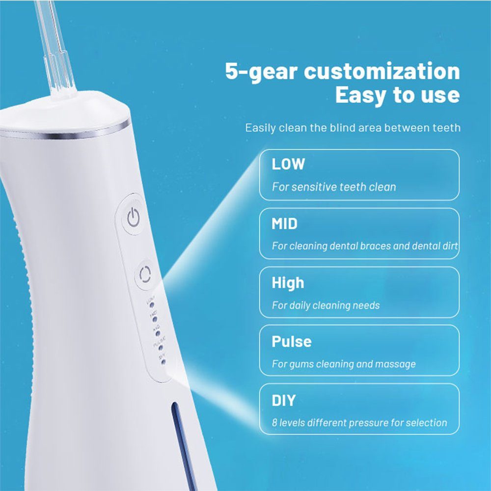 QTIYE Munddusche Elektrische Munddusche Kabellos Oral Wasser Flosser 5 Modi Mit-5 Düsen, 5 Düsen, Professional IPX7 Wasserdichter Zahnzwischenraumreiniger