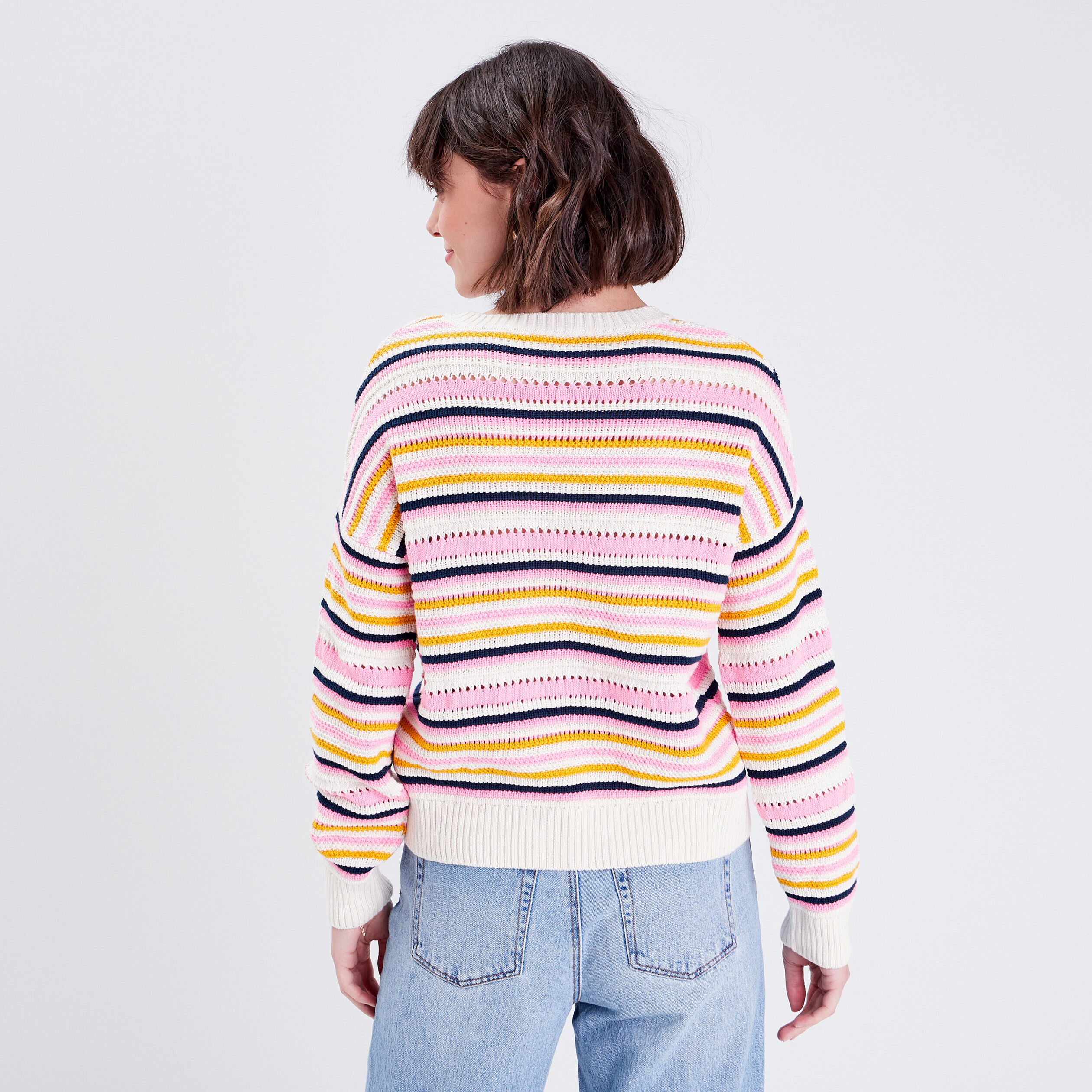 Pull avec col rond rose vif femme | Cache Cache