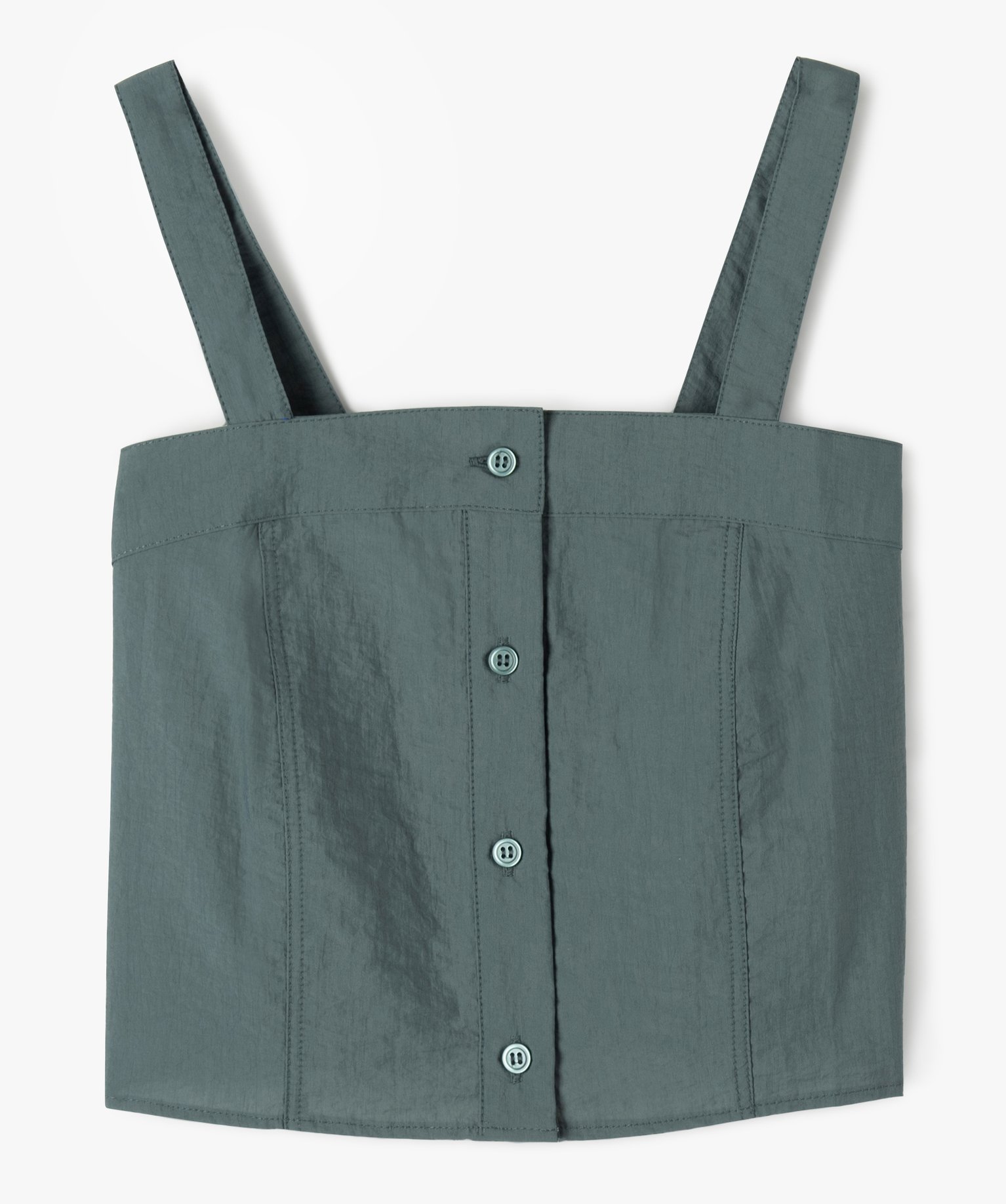 Débardeur en toile de parachute boutonnée sur l’avant fille gris | GEMO