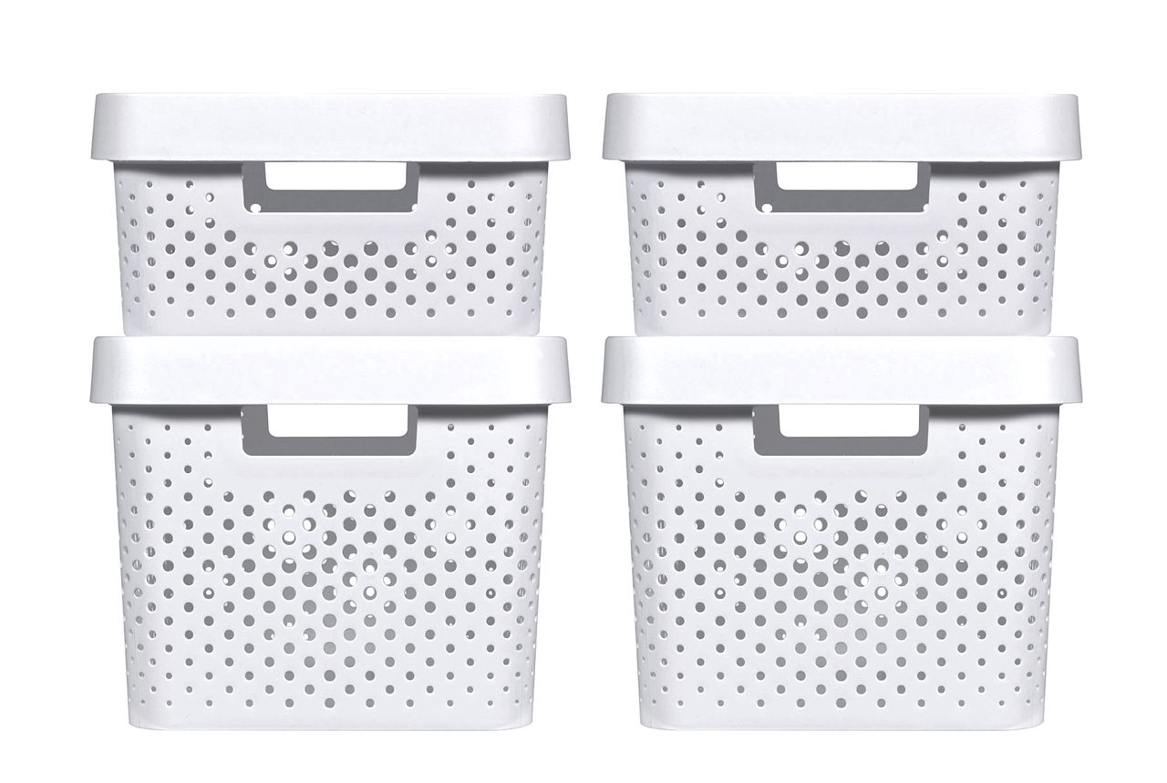 Curver 2 x INFINITY RECYCLING Boxen mit Lochmuster (11L   17L) und Deckel weiß