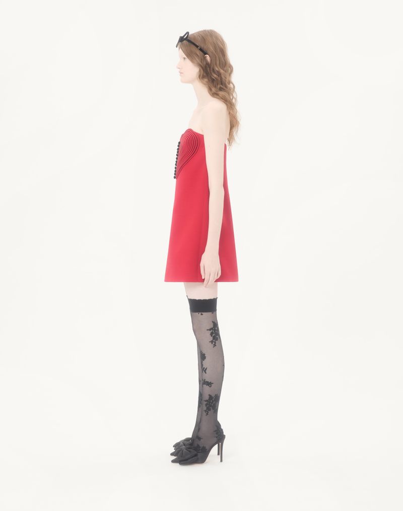 Vestido curto de crepe bordado de alta costura