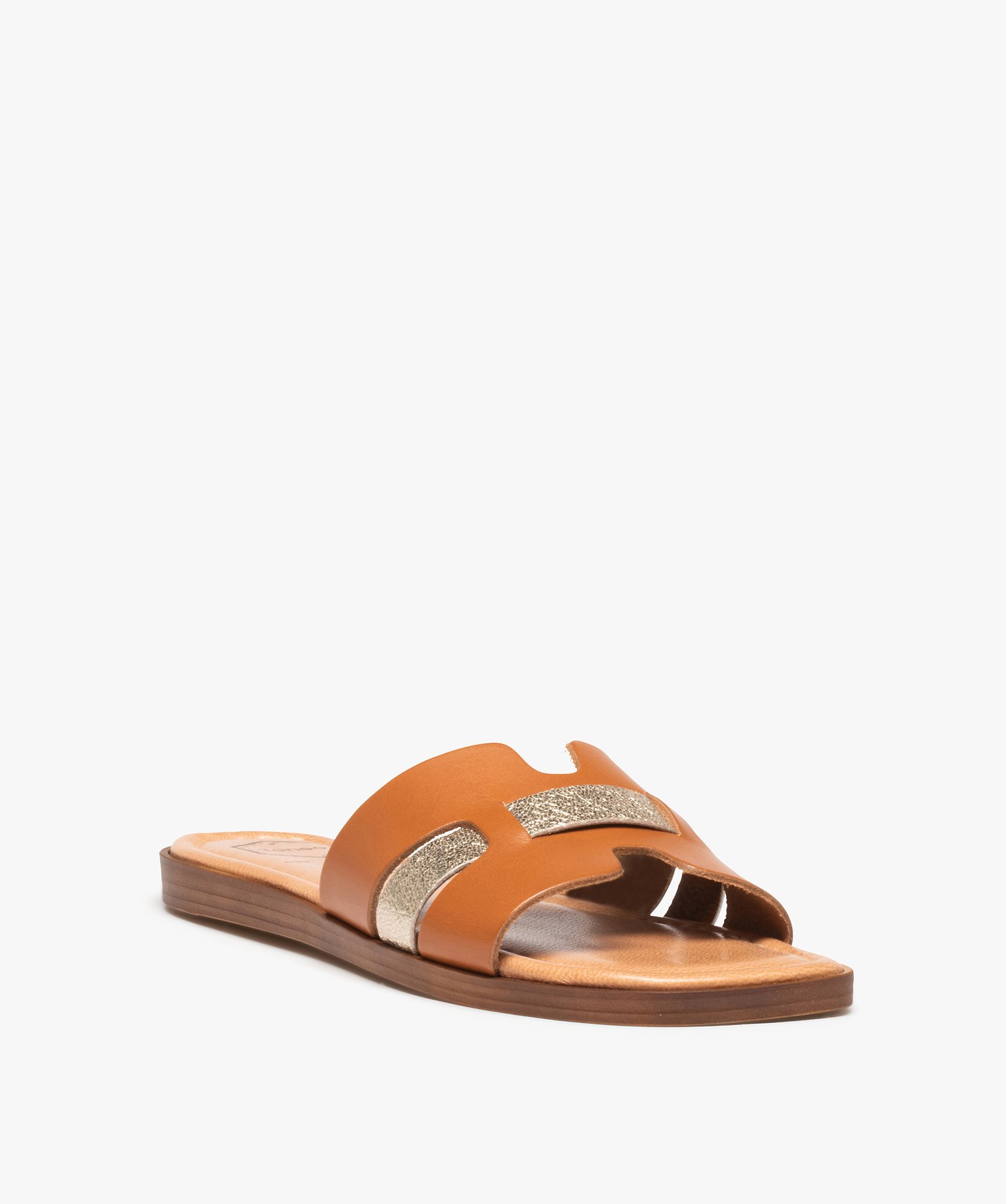 Mules femme avec dessus en cuir et bride scintillante - Tanéo marron | GEMO
