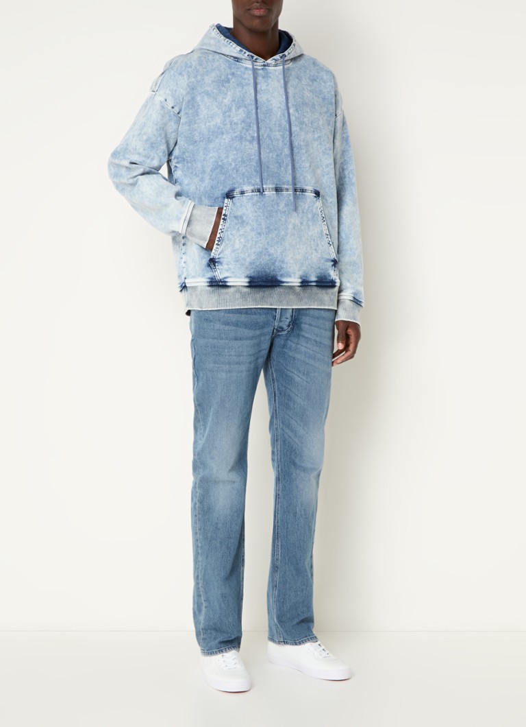 Felpa con cappuccio Diesel D-Um-Rib-S2 in chambray con stampa sul retro