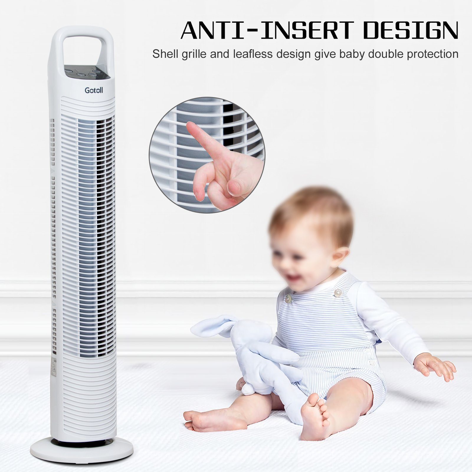 Gotoll Turmventilator GL302R, 81.3cm Säulenventilator mit Fernbedienung 70° Towerventilator Leise
