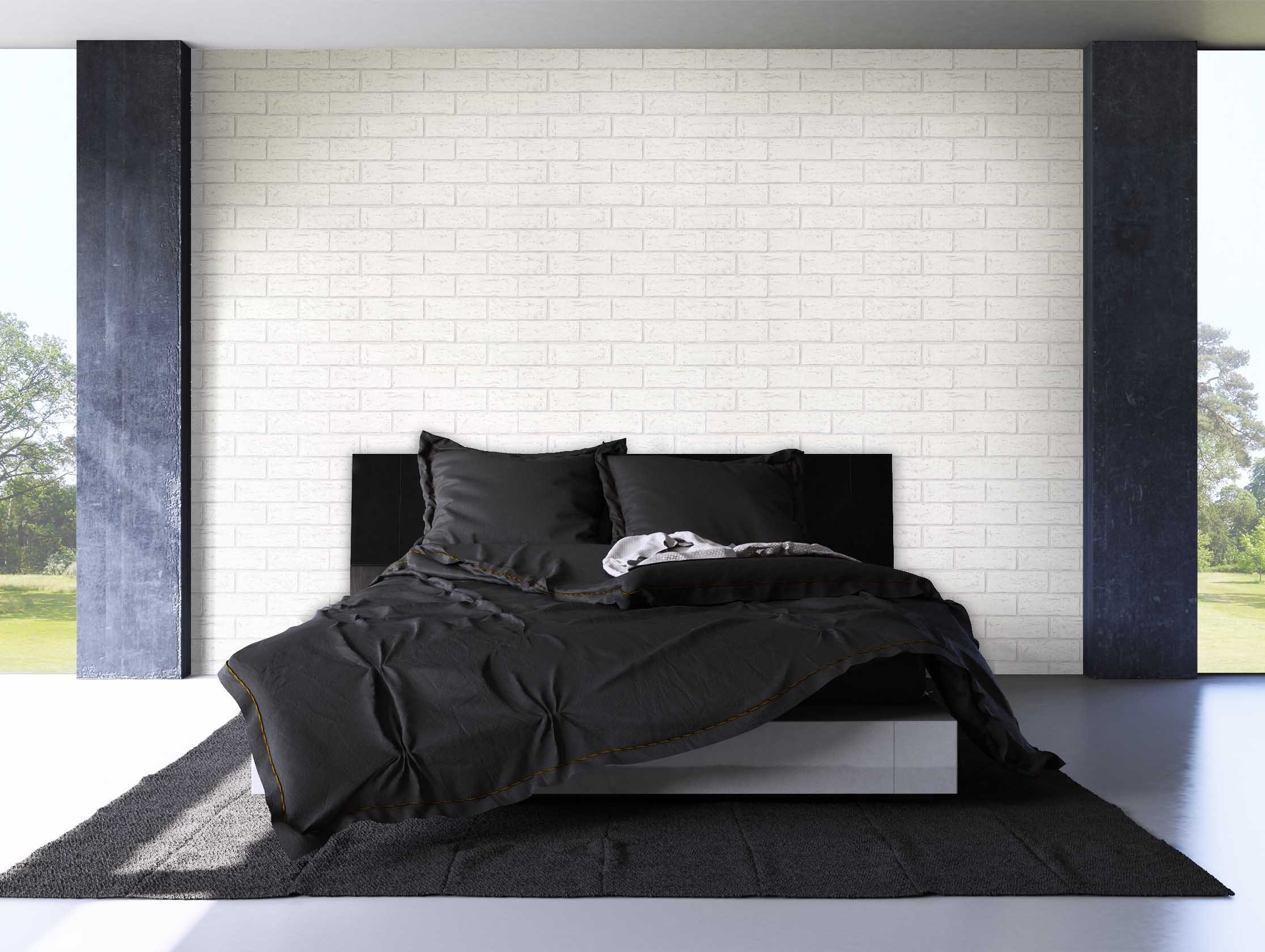 Newroom Papiertapete, Steintapete, Tapete, Weiß, Steinoptik, Wohnzimmer, Ziegelstein, Backstein, Mauerwerk, Klinker, Tapete Steinoptik Wohnzimmer