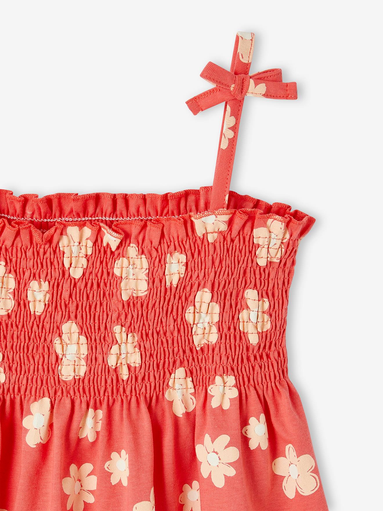 Vertbaudet Mädchen Top mit Blumenprint, gesmokt Oeko-Tex - pfirsich