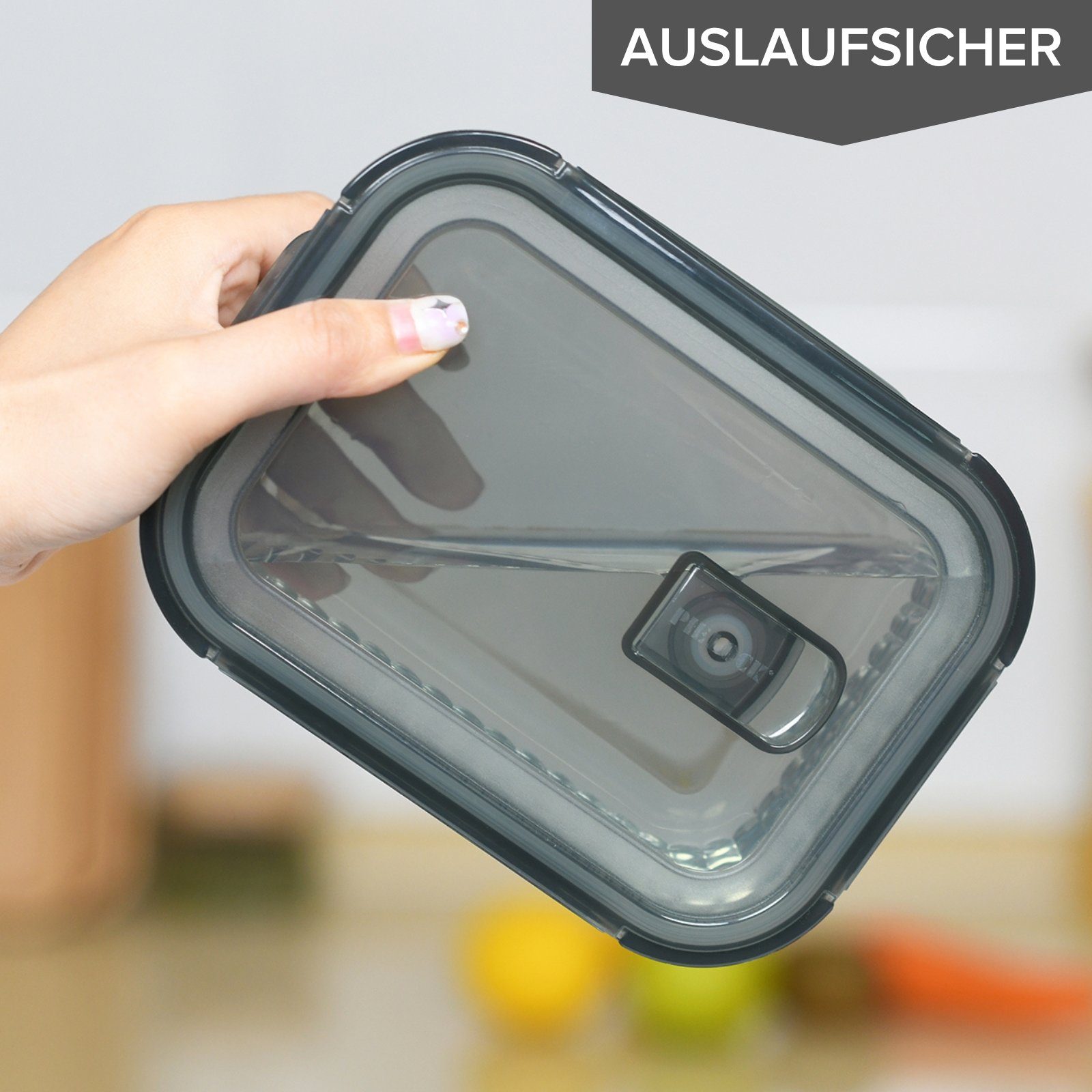 PIE LOCK Vorratsdose Vorratsdosen Glas mit Deckel - Frischhaltedosenset, Borosilikatglas, (PIE LOCK, 3 tlg. quadratisch, Vorratsdosen-Set, Borosilikatglas, Mikrowellendeckel, 320ml, 520ml, 800ml, stapelbar, Frischhaltedose, Brotdose, Meal Prep, 6-tlg