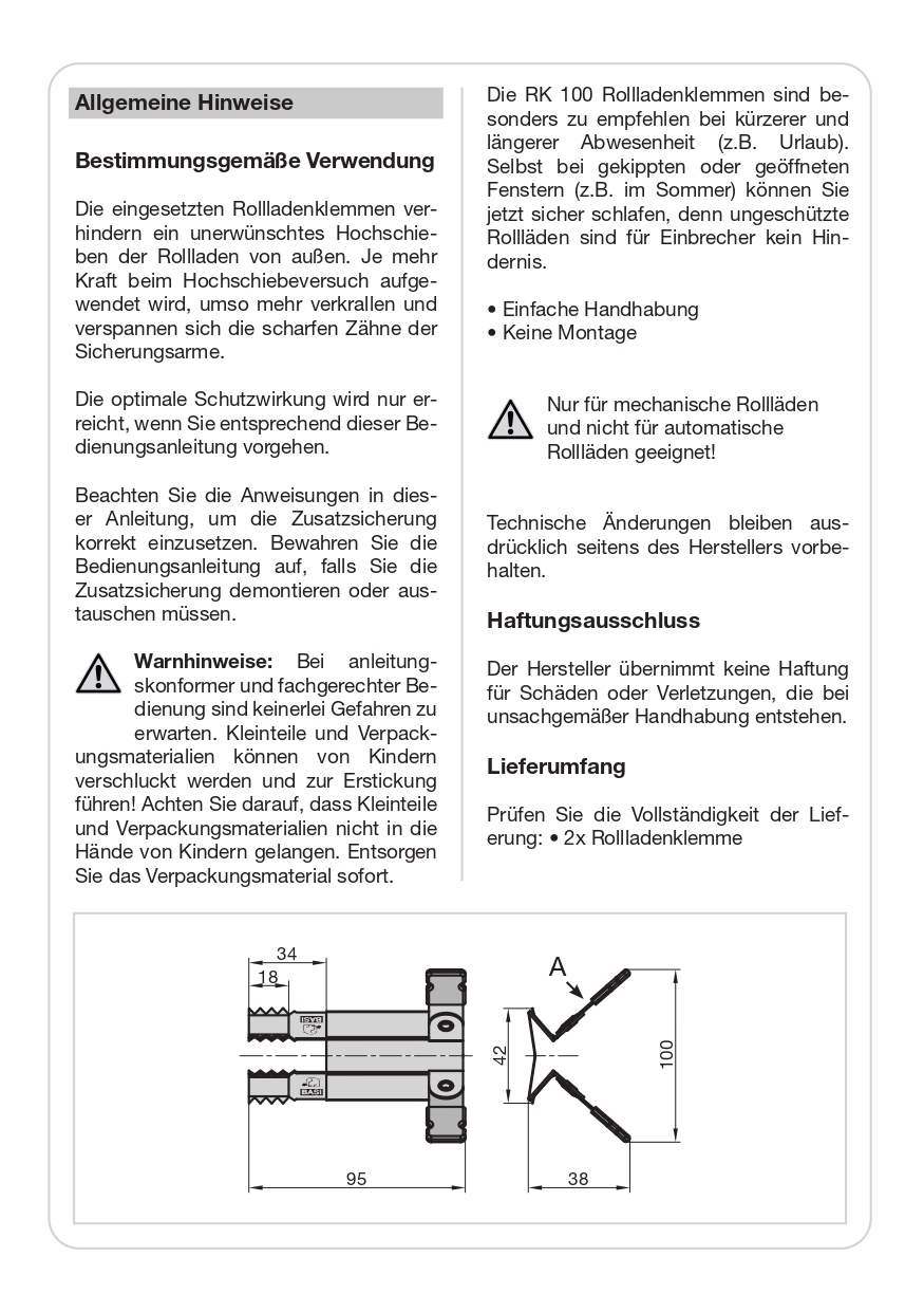Basi Rollladensicherung RK100