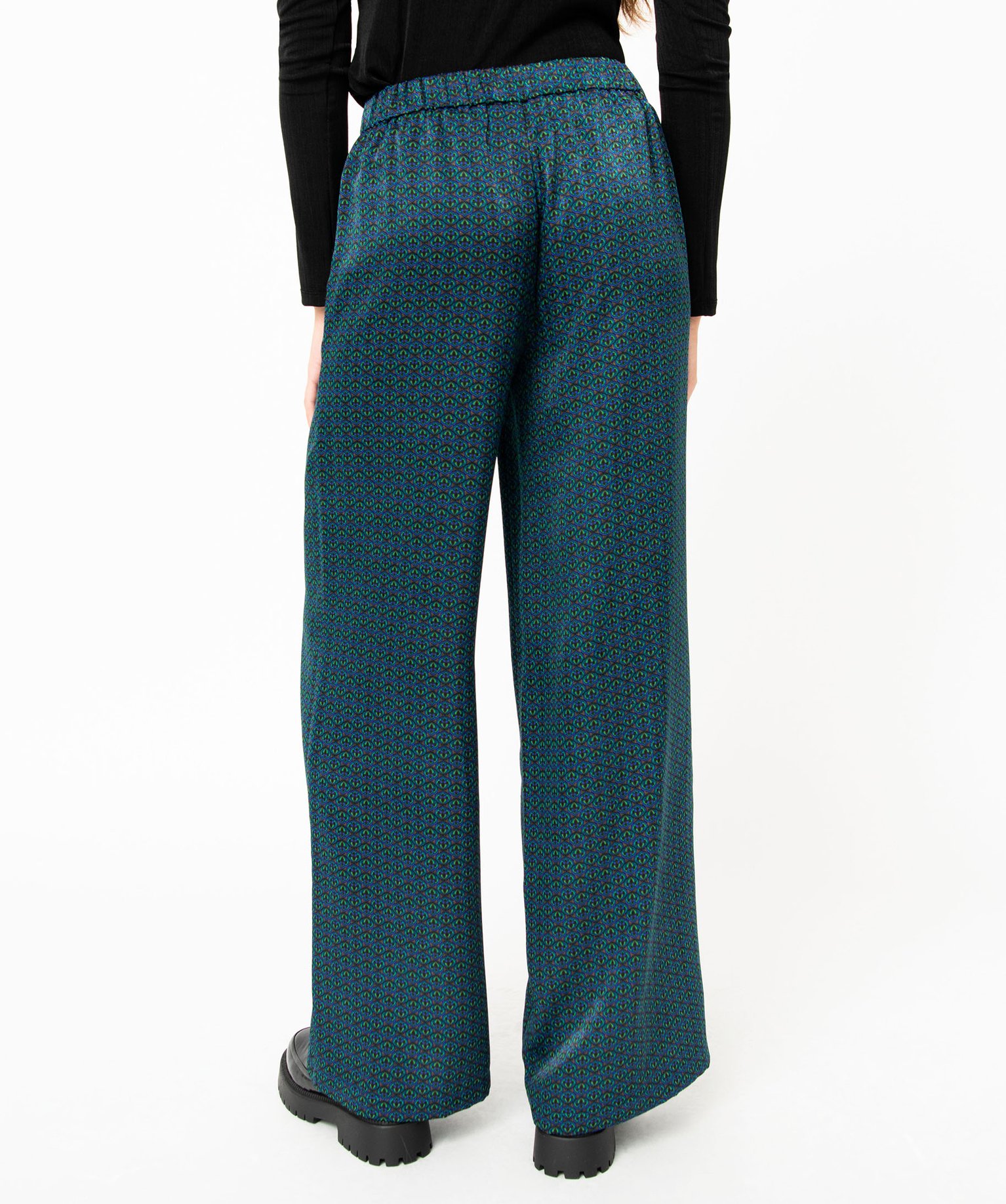 Pantalon large en satin fluide imprimé femme imprime | GEMO