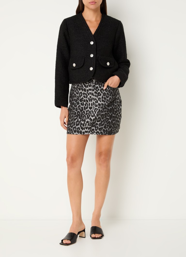 Neo Noir Henrietta Mini-Jeansrock mit Leopardenmuster und Schleifengürtel