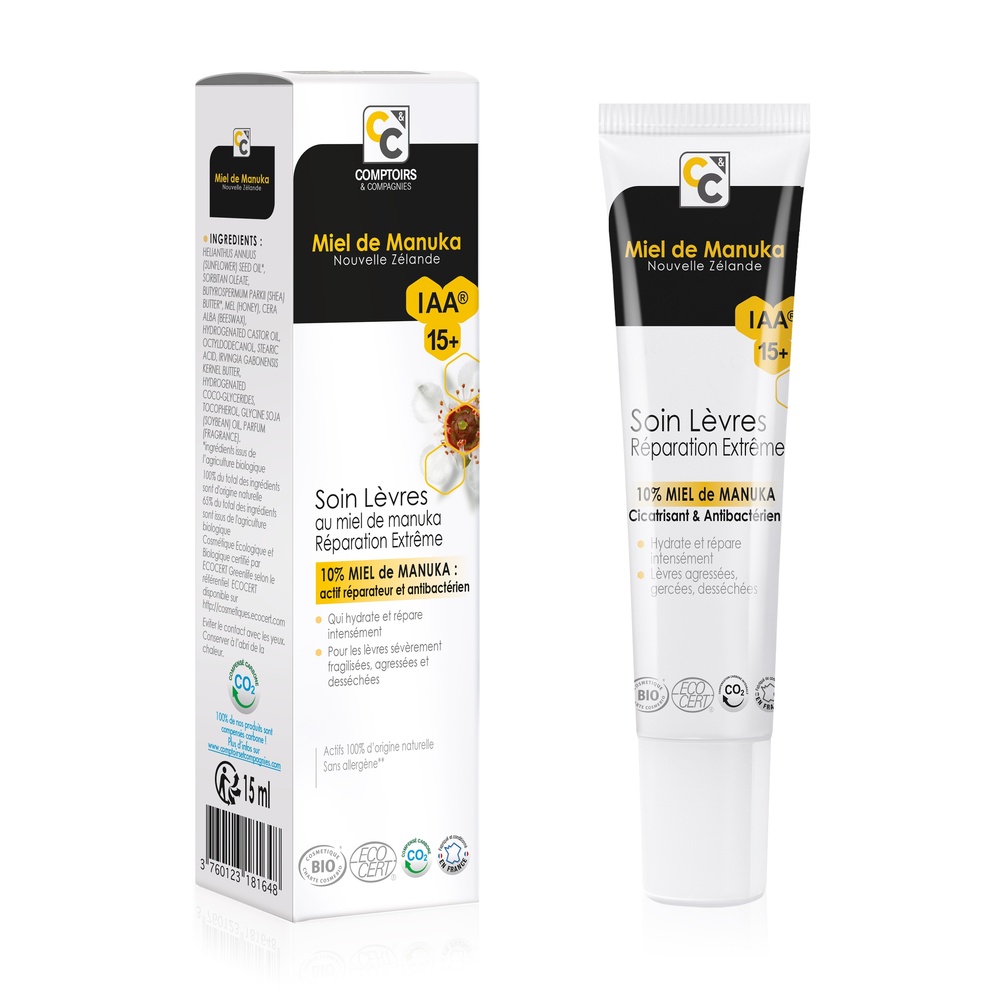 comptoirs et compagnies SOIN LÈVRES RÉPARATION EXTRÊME CERTIFIÉBIO 10% MIEL DE MANUKA IAA15+ SOIN LEVRES