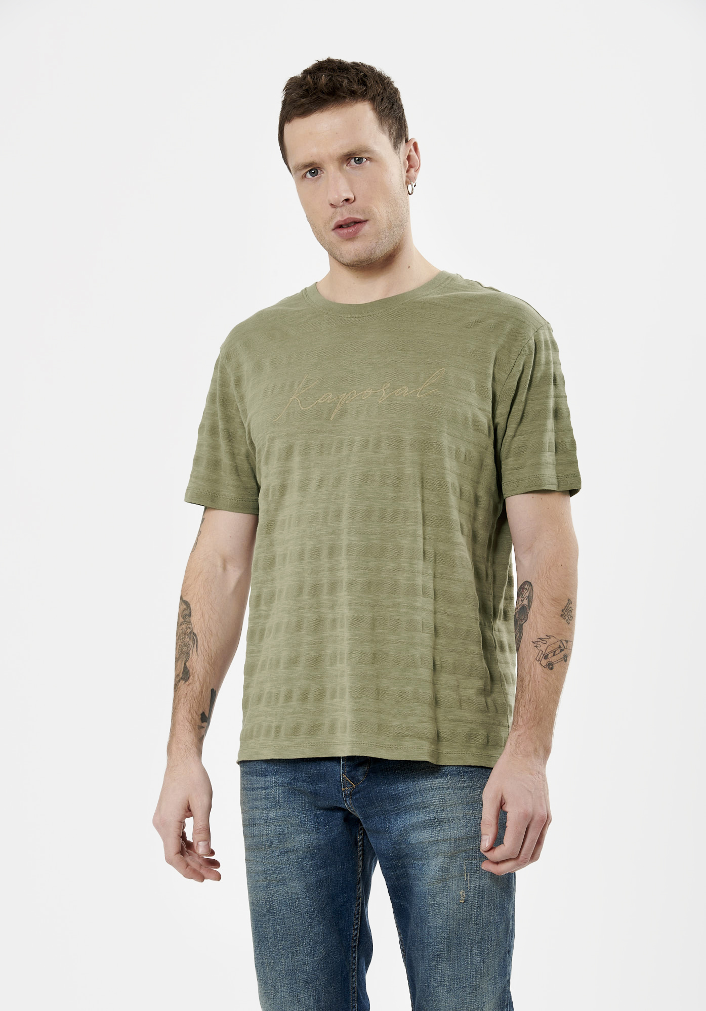 SONNY  T-shirt à rayures kaki Homme en 100% coton