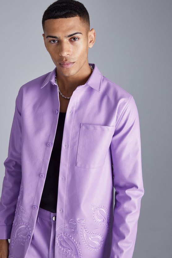 Besticktes PU-Overshirt mit Paisley-Print