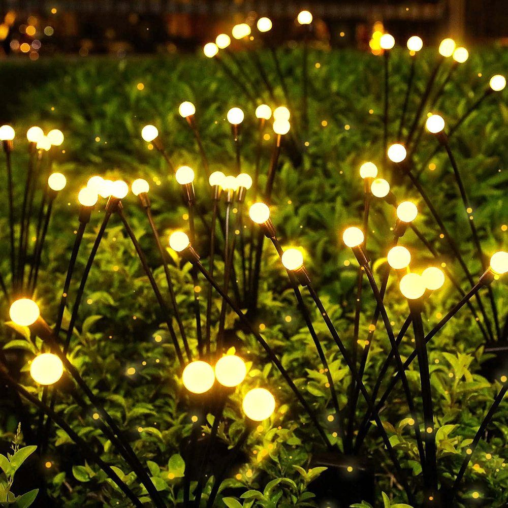 MUPOO LED Gartenleuchte LED-Lichterkette Leuchten Solarbetriebene IP65 wasserdicht. 2 Stück, 2 Stück, 6 LED-Leuchten, Solar Glühwürmchen Warmweißes/RGB,Garten Deko Glühwürmchen,6/8/10Köpfe